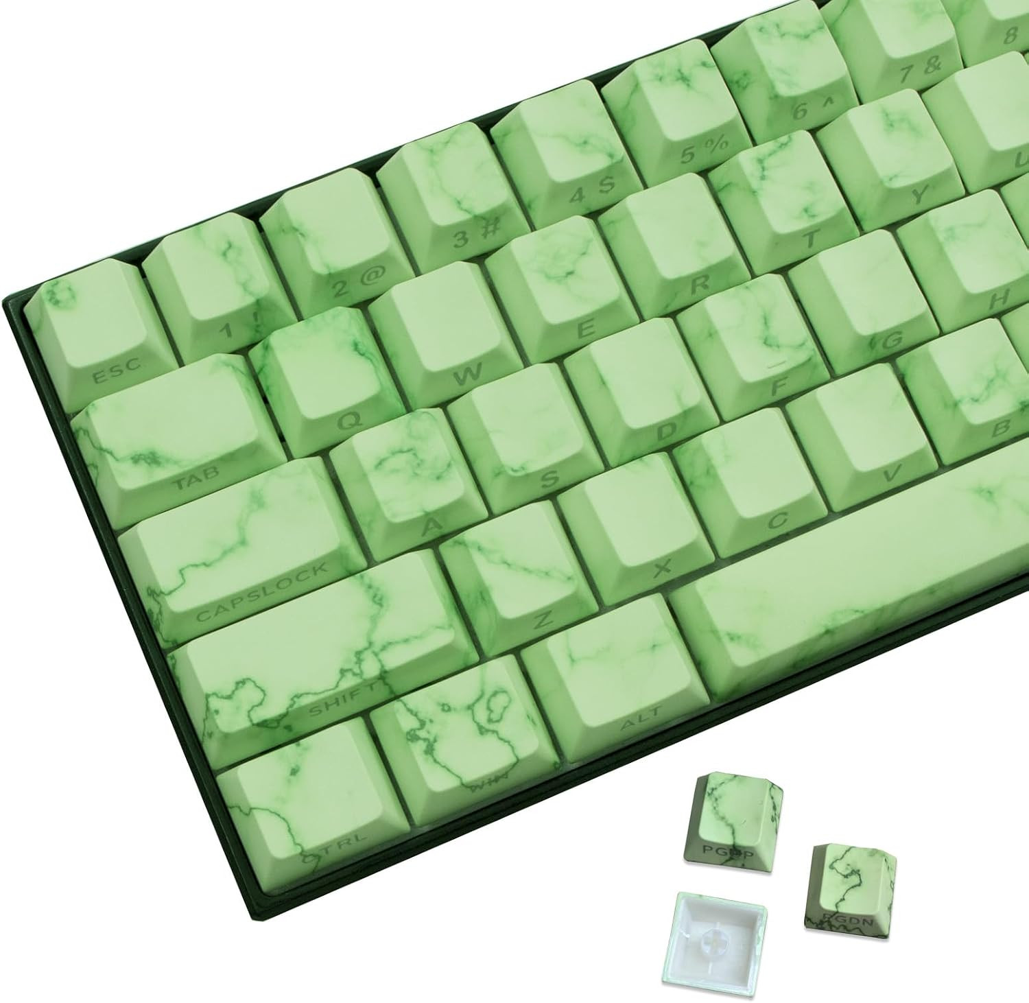 Green Keycaps,PBT Side-Printed Translucent Keycap 74 Keys Cherry Profile Keyc...