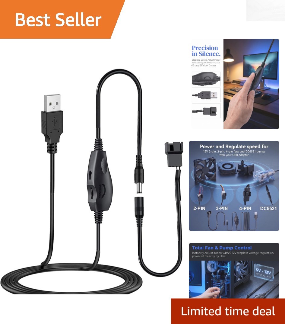 Efficient 12V Cooling Controller: USB to 4-Pin Splitter with On/Off Switch