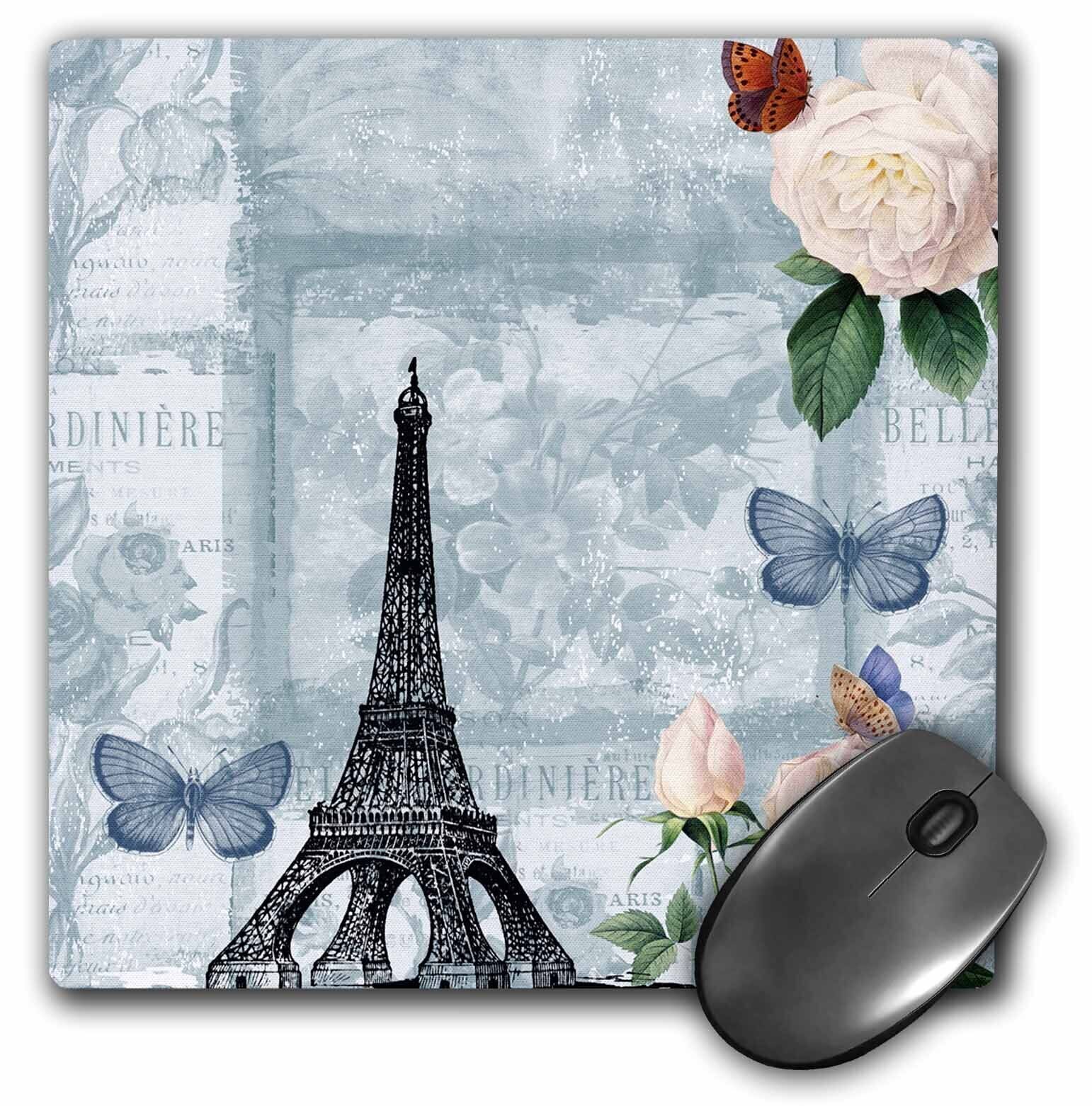 3dRose Eiffel Tower with Roses and Butterflies Vintage MousePad