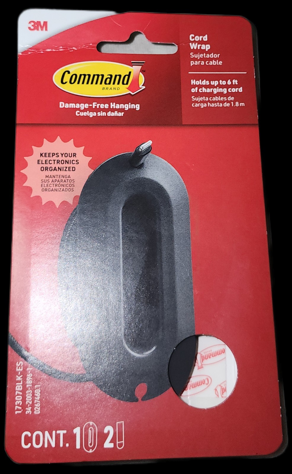 Command Cord Wrap, Black, 1 Unit, 2 Medium Strips