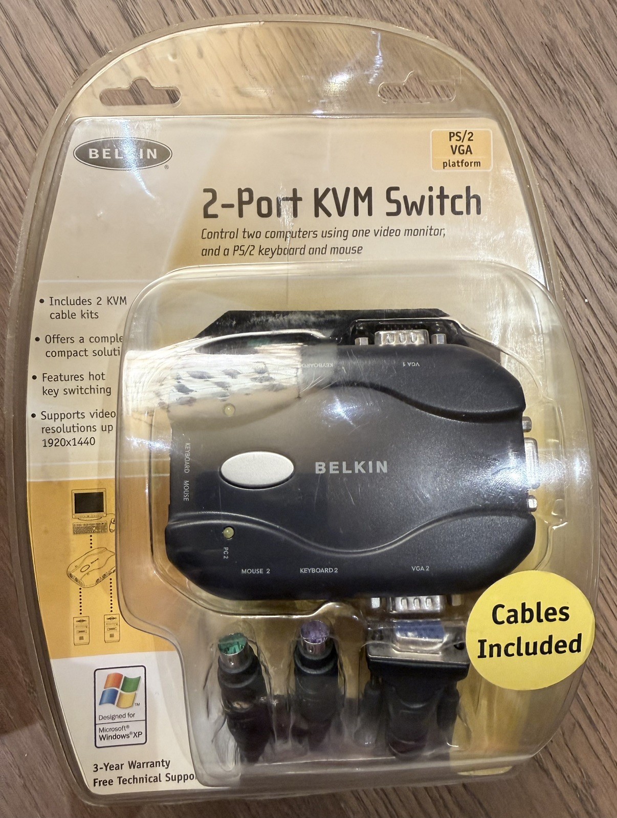 Belkin F1DK102P 2-Port KVM Switch with Built-In Cabling New Sealed