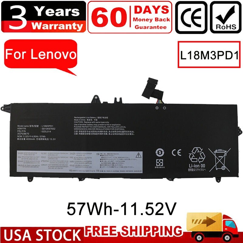 New L18L3PD1 L18M3PD1 L18M3PD2 Laptop Battery for Lenovo ThinkPad T490s T495s US