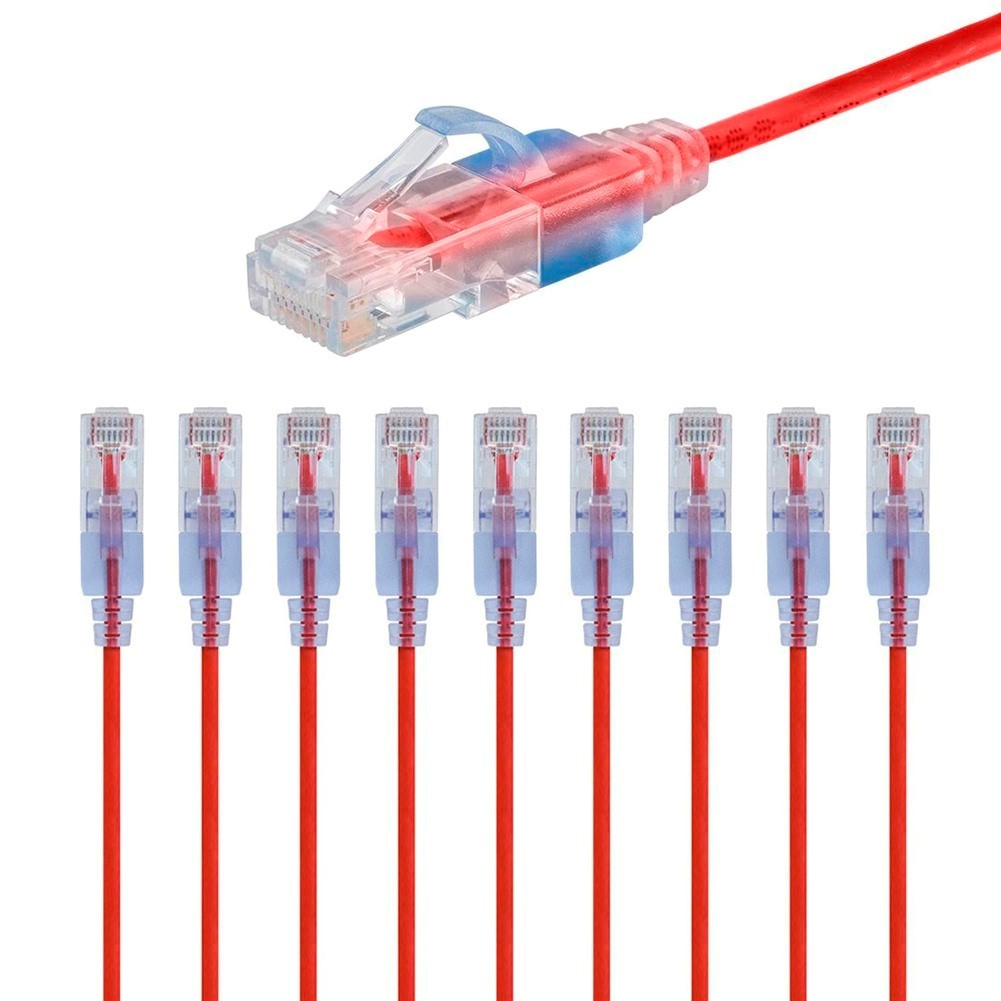 10x 25FT CAT6A RJ45 Ethernet LAN Network Patch Cable Copper 10G Slim 30AWG Red