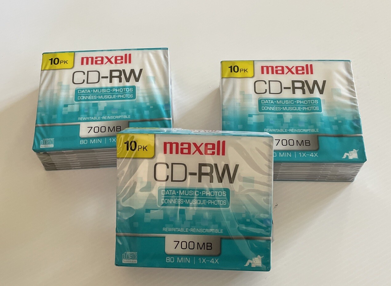 3x Maxell CD-RW Discs, 700MB/80min, 1x-4x, 10/Pack Rewritable Data Music Photos