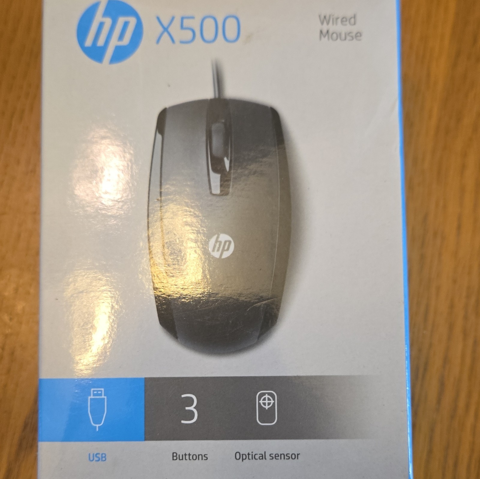 HP X500 Wired USB Optical Mouse, 3-Button Scroll Wheel, Black
