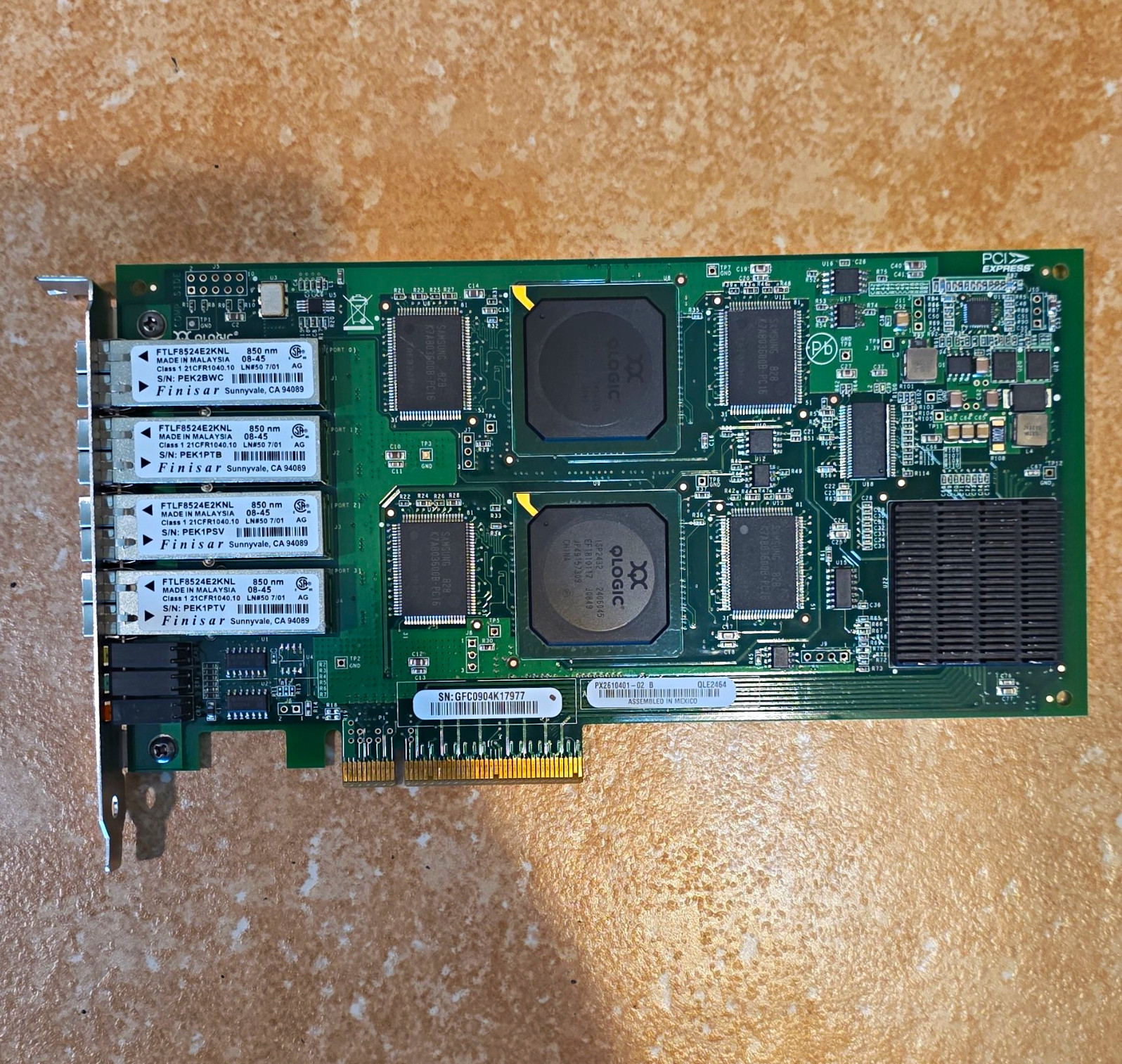 QLogic QLE2464 PCI Express 4-Port Optical FC Adapter Card 4Gbps Finisar