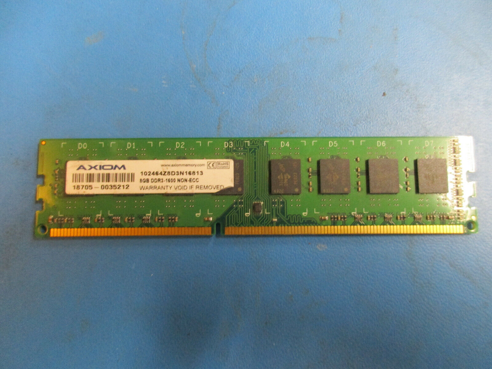 8GB 1 X 8GB AXIOM PC3-12800 DDR3 NON-ECC UNBUF 240PIN 102464Z8D3N16813