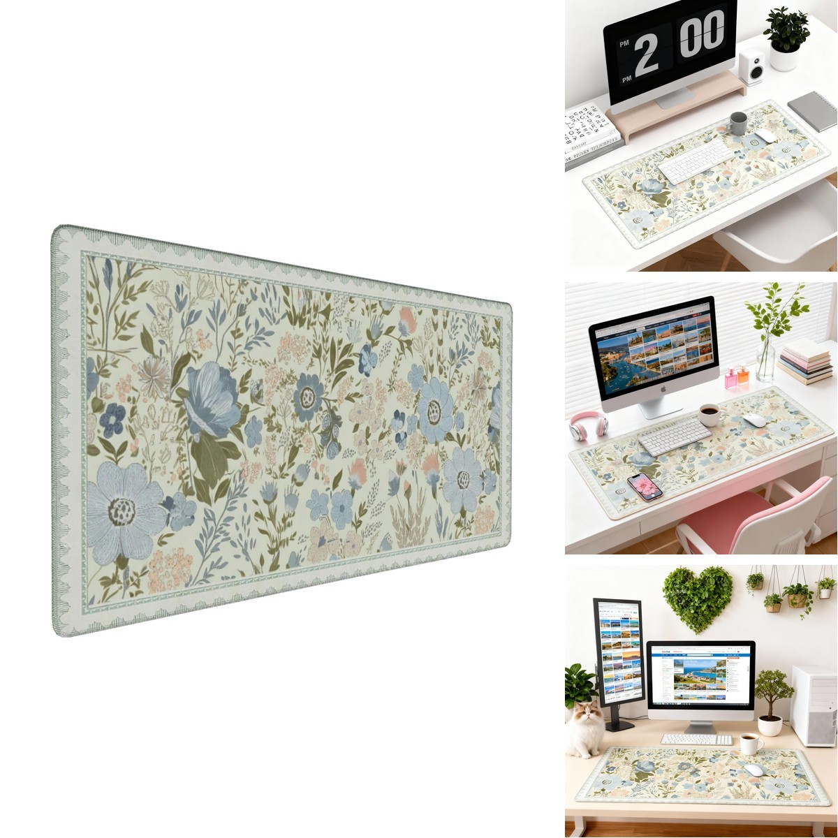 OUNNTC Sage Green Floral XXL Desk Pad, Extra Large Mouse Pad Anti-Slip Base