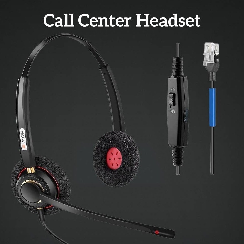 Adjustable & Durable Call Center Noise Cancelling Headset with RJ9 Jack