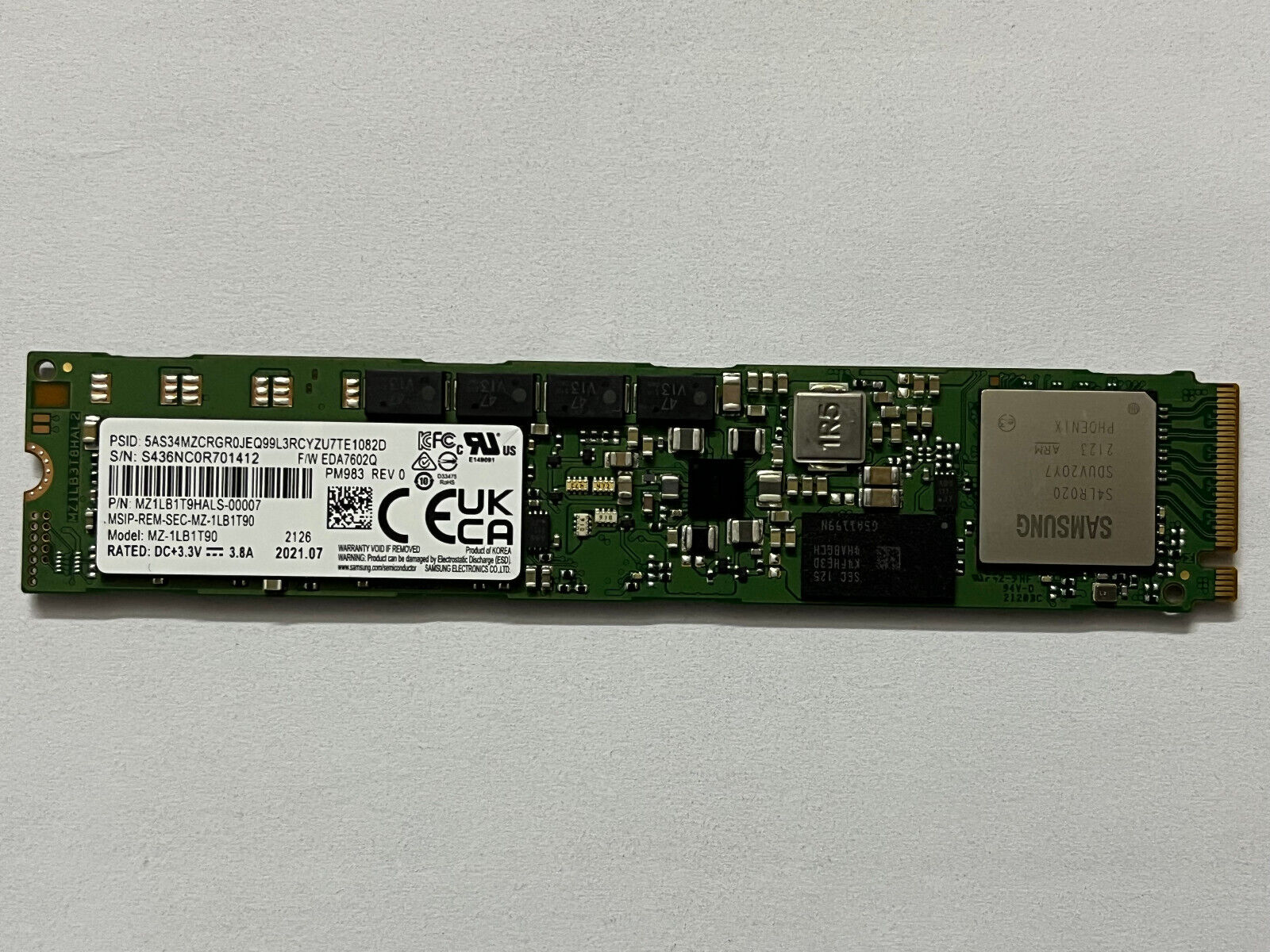 Samsung PM983 MZ-1LB1T90 1.92T SSD PCIe Gen3x4 NVMe M.2 22110 MZ1LB1T9HALS--0007