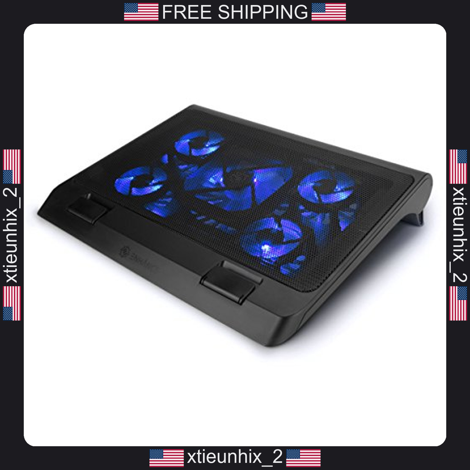 Gaming Laptop Cooling Pad with 5 Fans, Adjustable Height, Dual USB, Blue