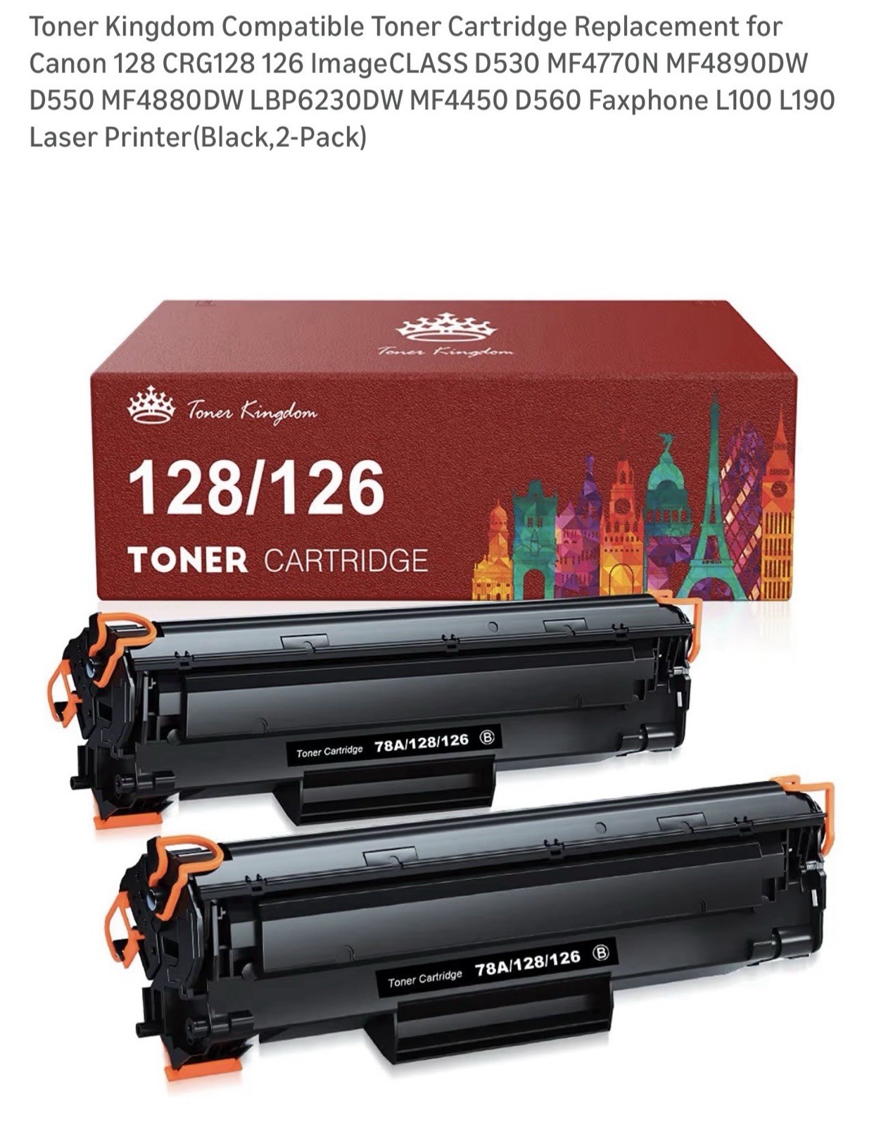 2 Pieces Toner Cartridge Replacement for Canon CRG128- CRG126, Fax phone, Black
