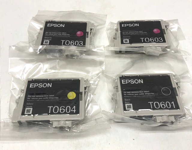 EPSON Genuine Ink cartridges Black TO601 Two Magenta TO603 Yellow TO604  SEALED