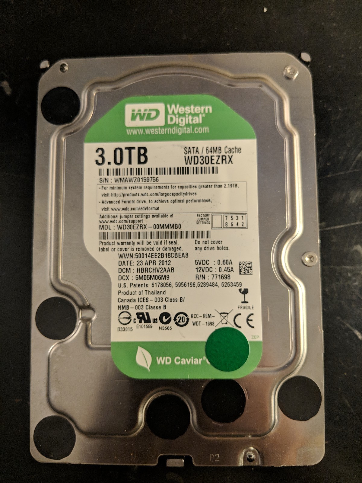 TESTED DONOR - Western Digital WD30EZRX-00MMMB0 HBRCHV2AAB  3TB 2060-771698-004