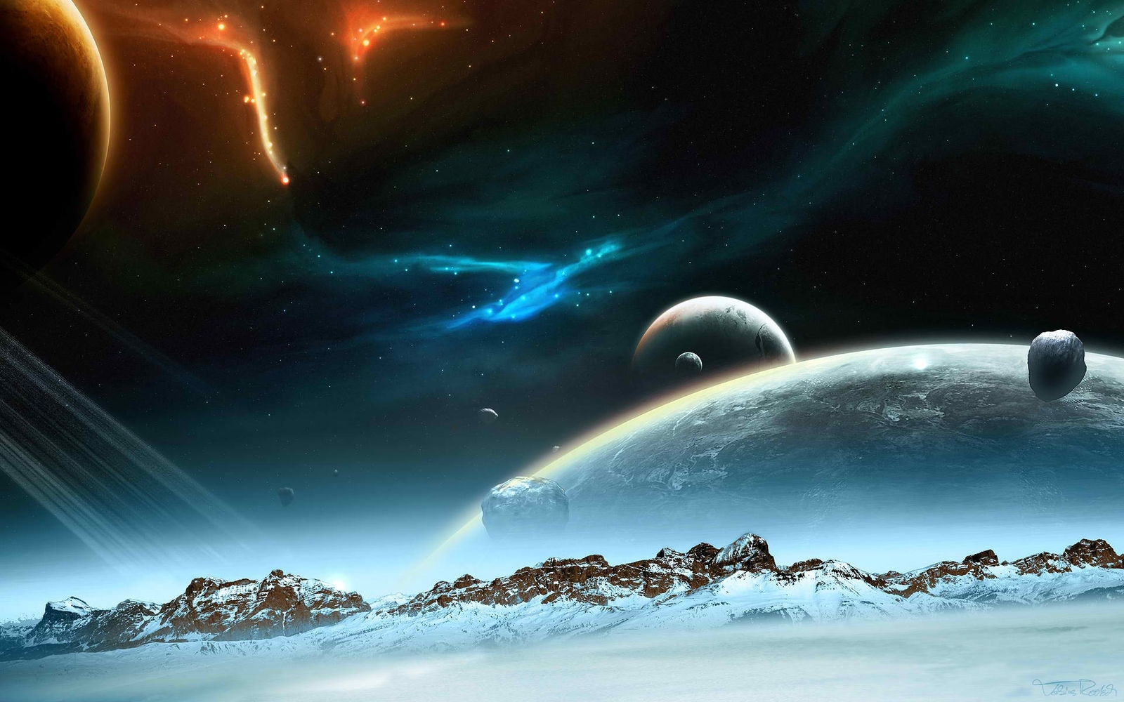 Landscape space art planet mountains nebula Custom Gaming Mat Desk