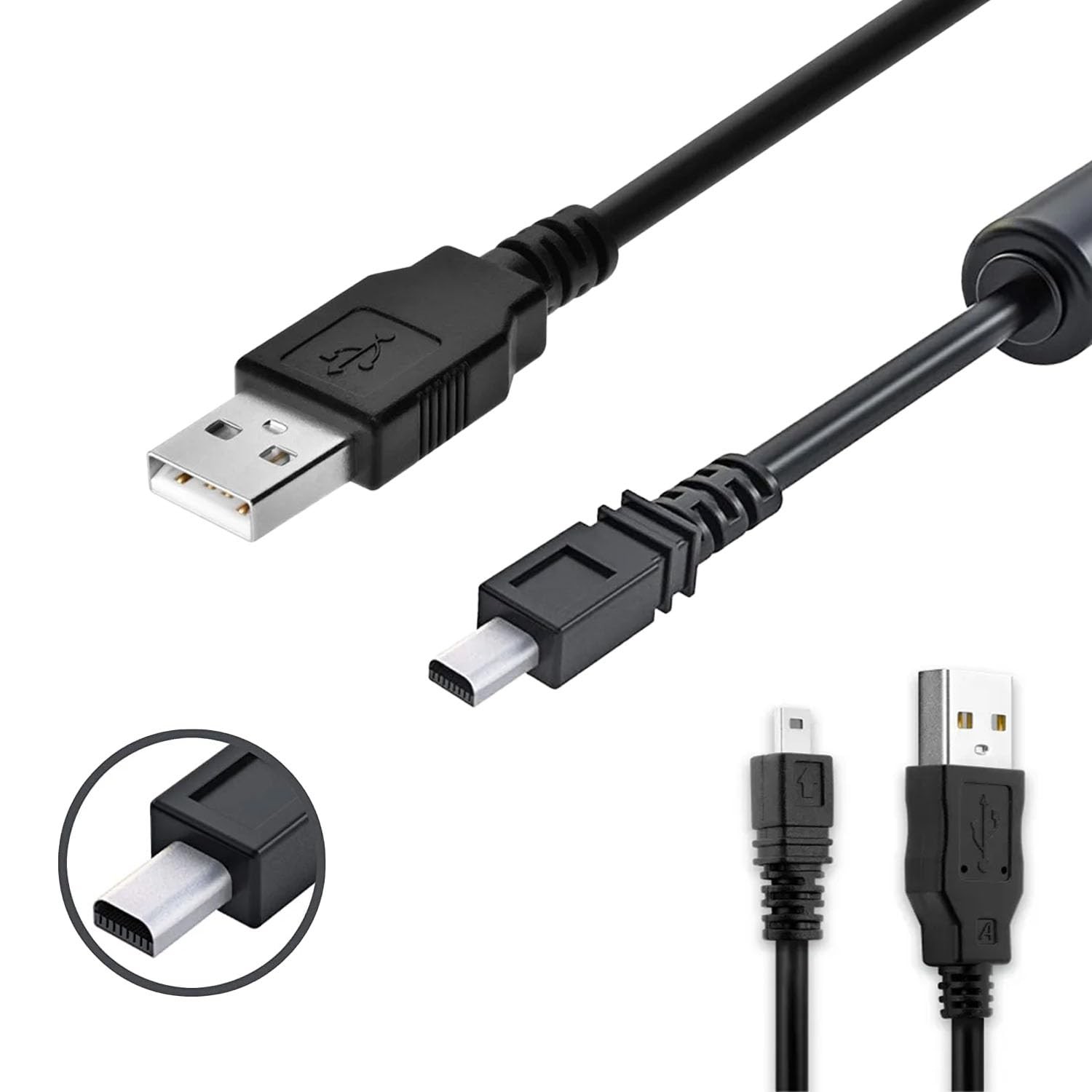 Wetco Black Durable 8 Pin Mini USB Cable 4.9ft - 2.0 A to 3 feet, 