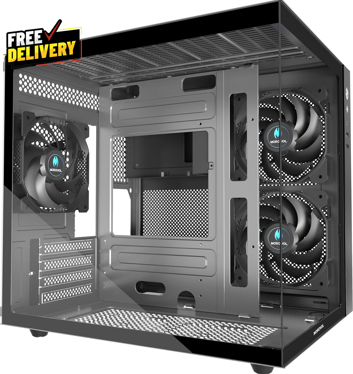 MATX PC Case   270° Panoramic Tempered Glass Panel Gaming PC Case 3 Fans Pr.....
