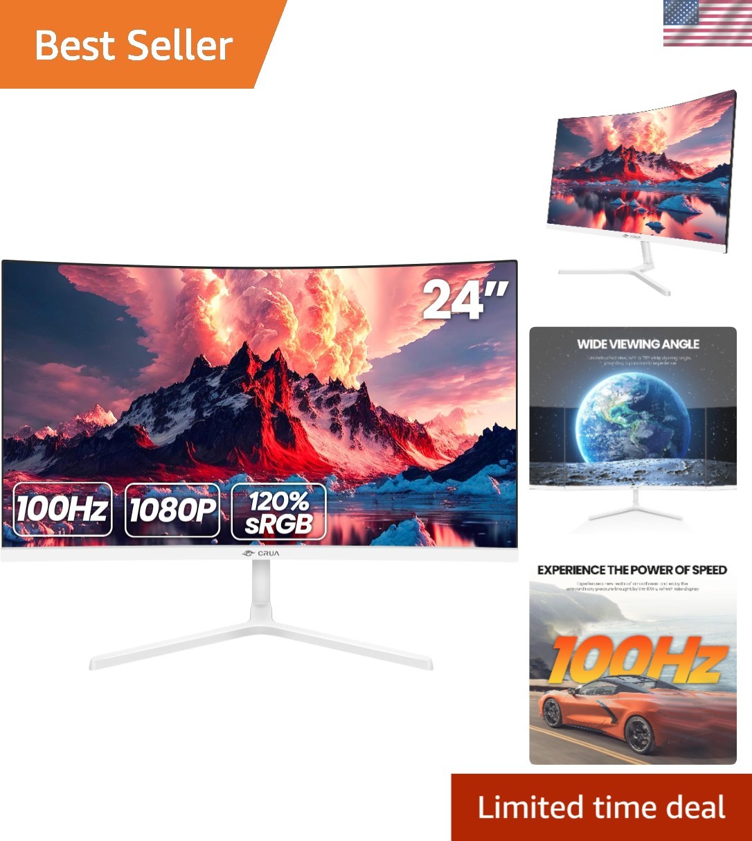 Frameless 24" Curved Monitor with 100Hz Refresh & Wide Viewing Angle - HDMI/VGA