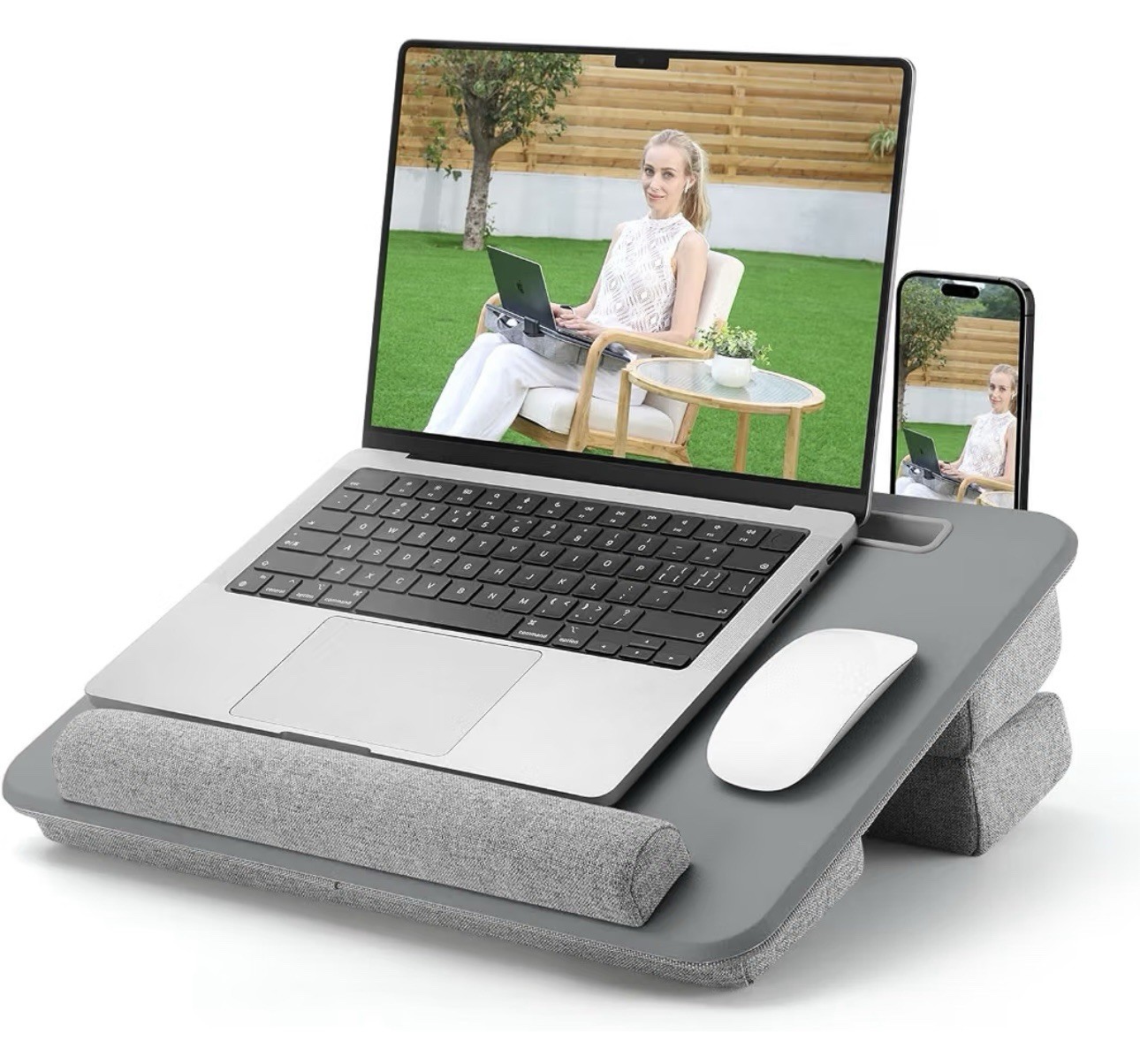 Ergonomic Laptop Lap Desk For Bed Couch Gray Leather Surface Holder Cushion