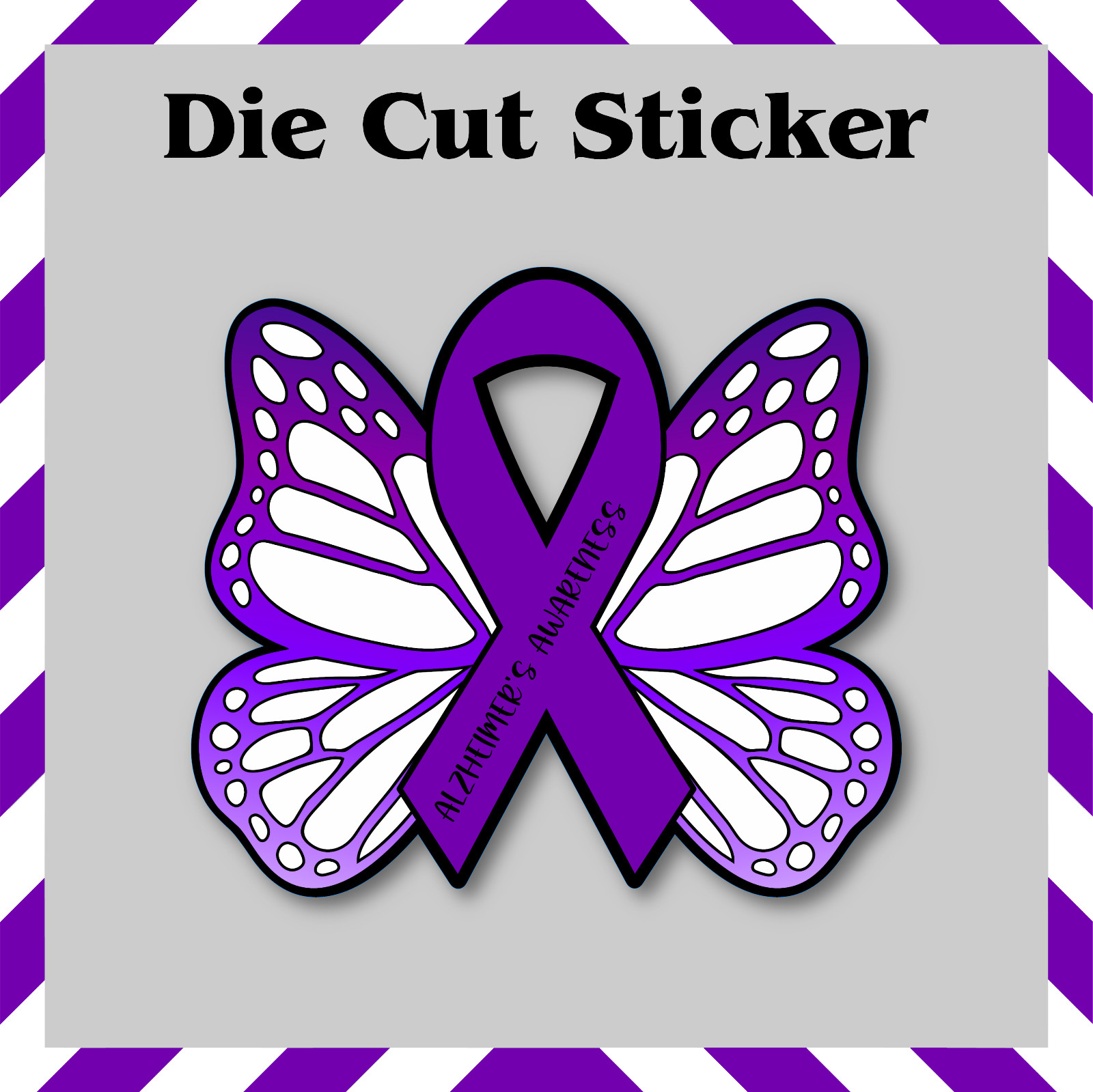 Alzheimer's Purple Butterfly Gloss Vinyl Sticker Decal -Water Bottles/Laptops