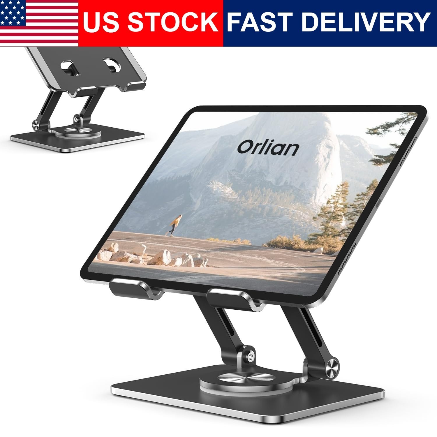 Tablet Stand Holder Thickened 360 Rotating Base Dual Rod Adjustable 5.8 12.9