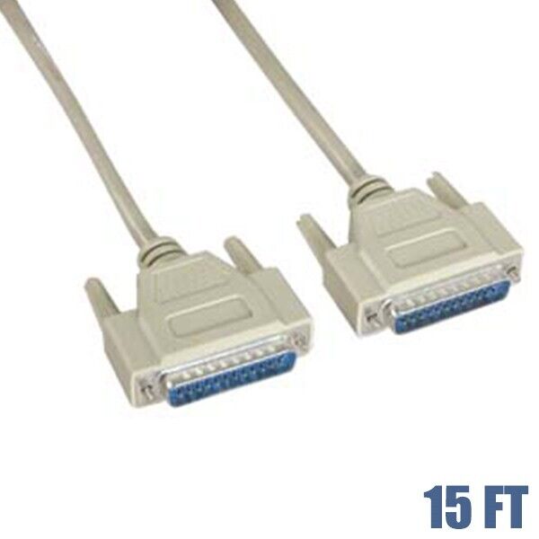 15FT DB25 25-Pin IEEE 1284 Male to Male Serial Parallel Printer Extension Cable