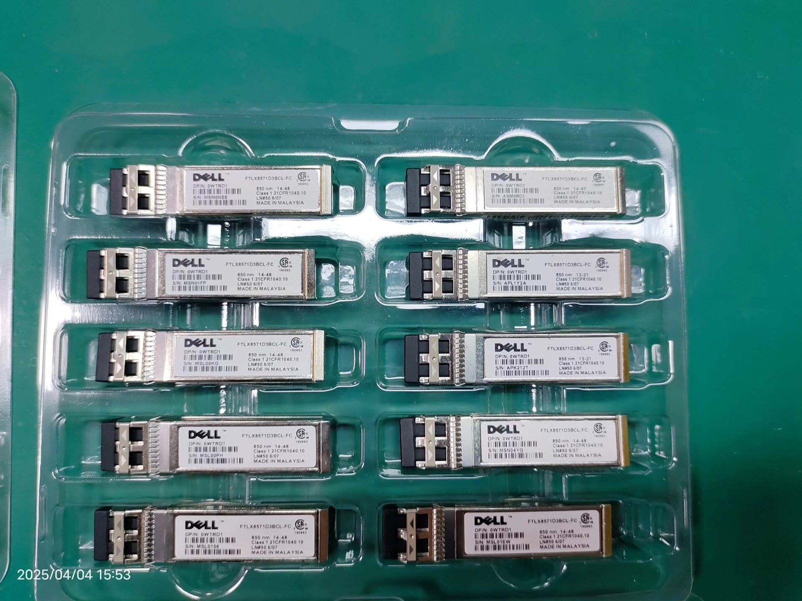 10PCS Dell 10G SFP+ SR 850nm FTLX8571D3BCL-FC Fiber Transceiver Module Wholesale