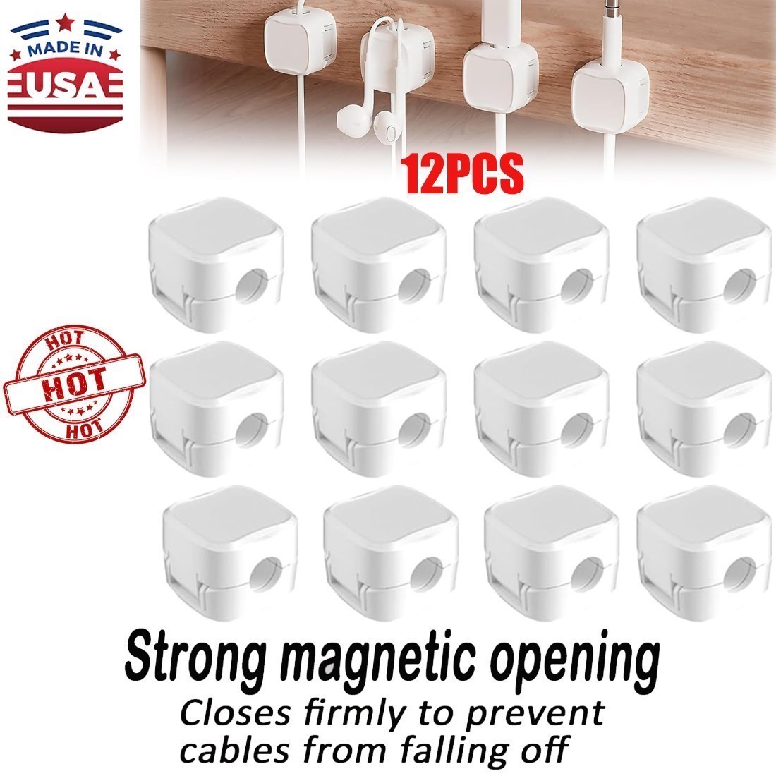 12 Pcs Cable Clip Grip Desk Wall Organizer Wire Cord Type USB Charger Holder US`