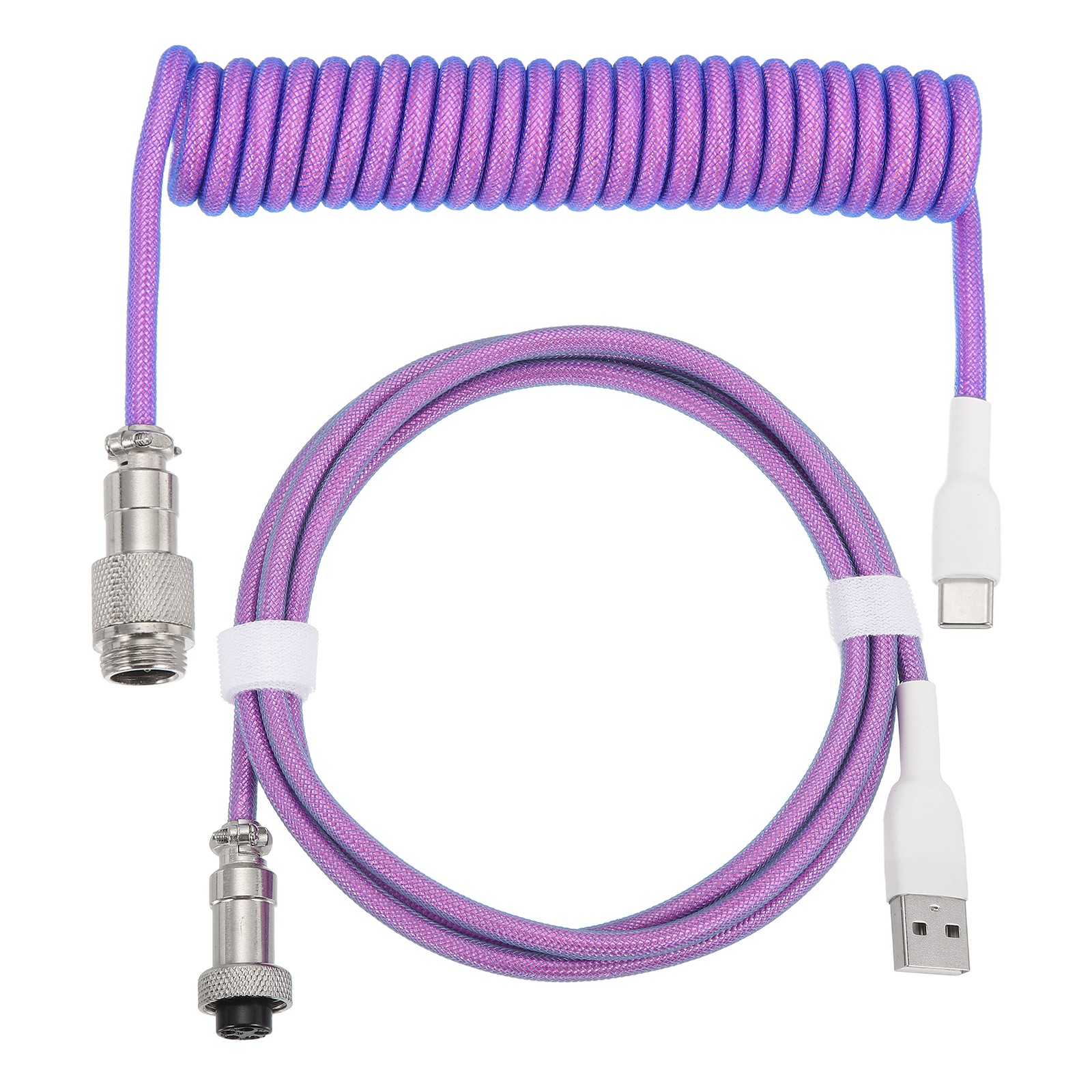 10 ft Coiled Keyboard Cable Type-C to USB Detachable Aviation Cable Purple