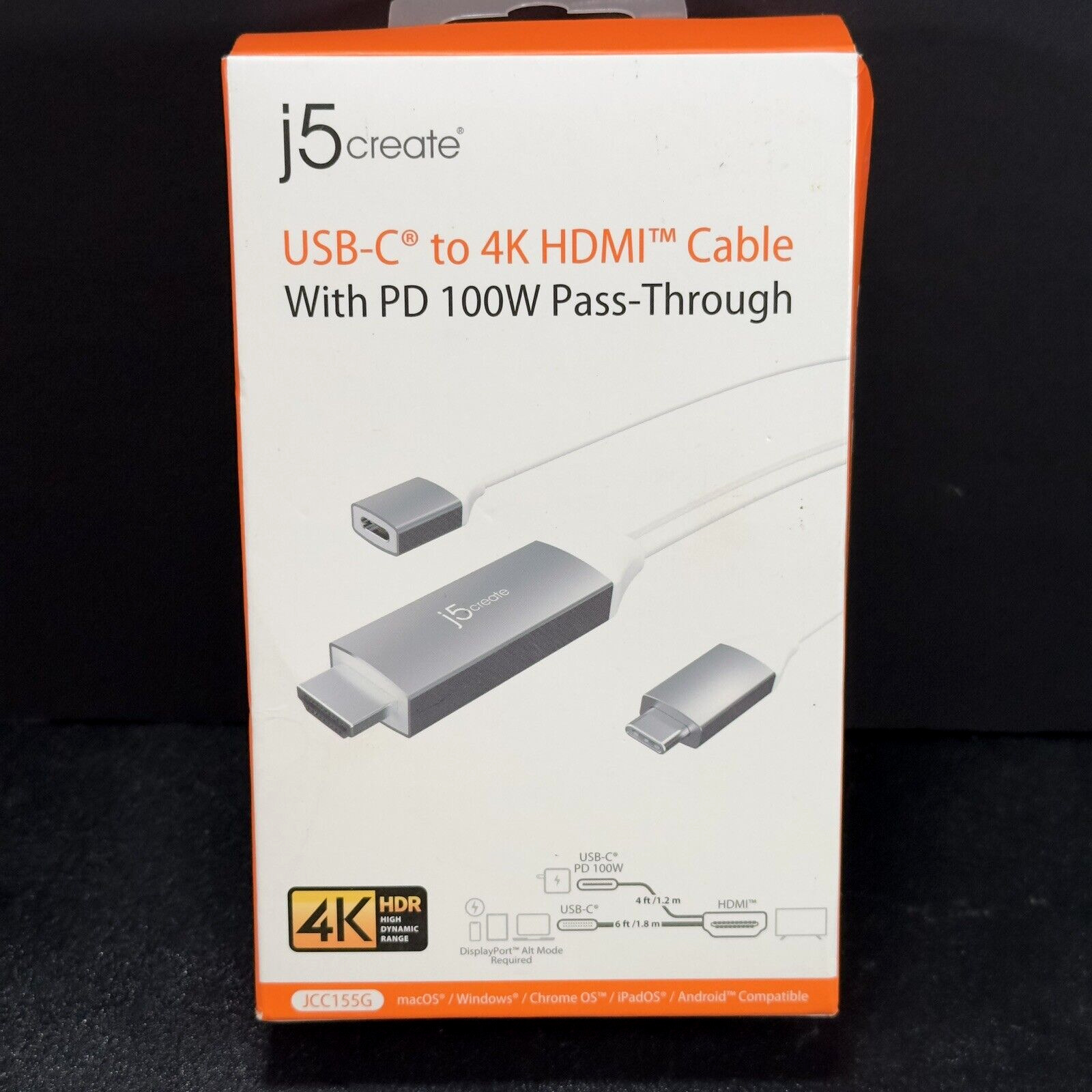j5create 4K USB-C to 4K HDMI w/ 100W PT  Connector 6' Silver JCC155G MAC Windows