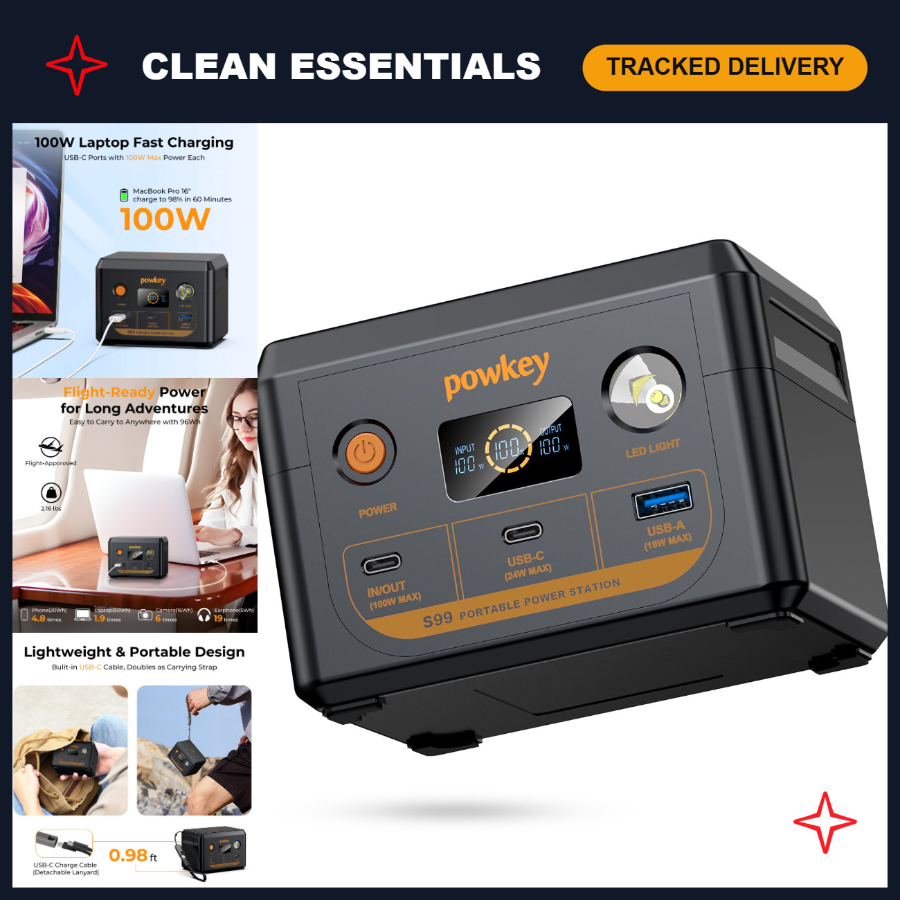 100W Portable Power Station for Laptops, USB-C Rechargeable Battery Pack