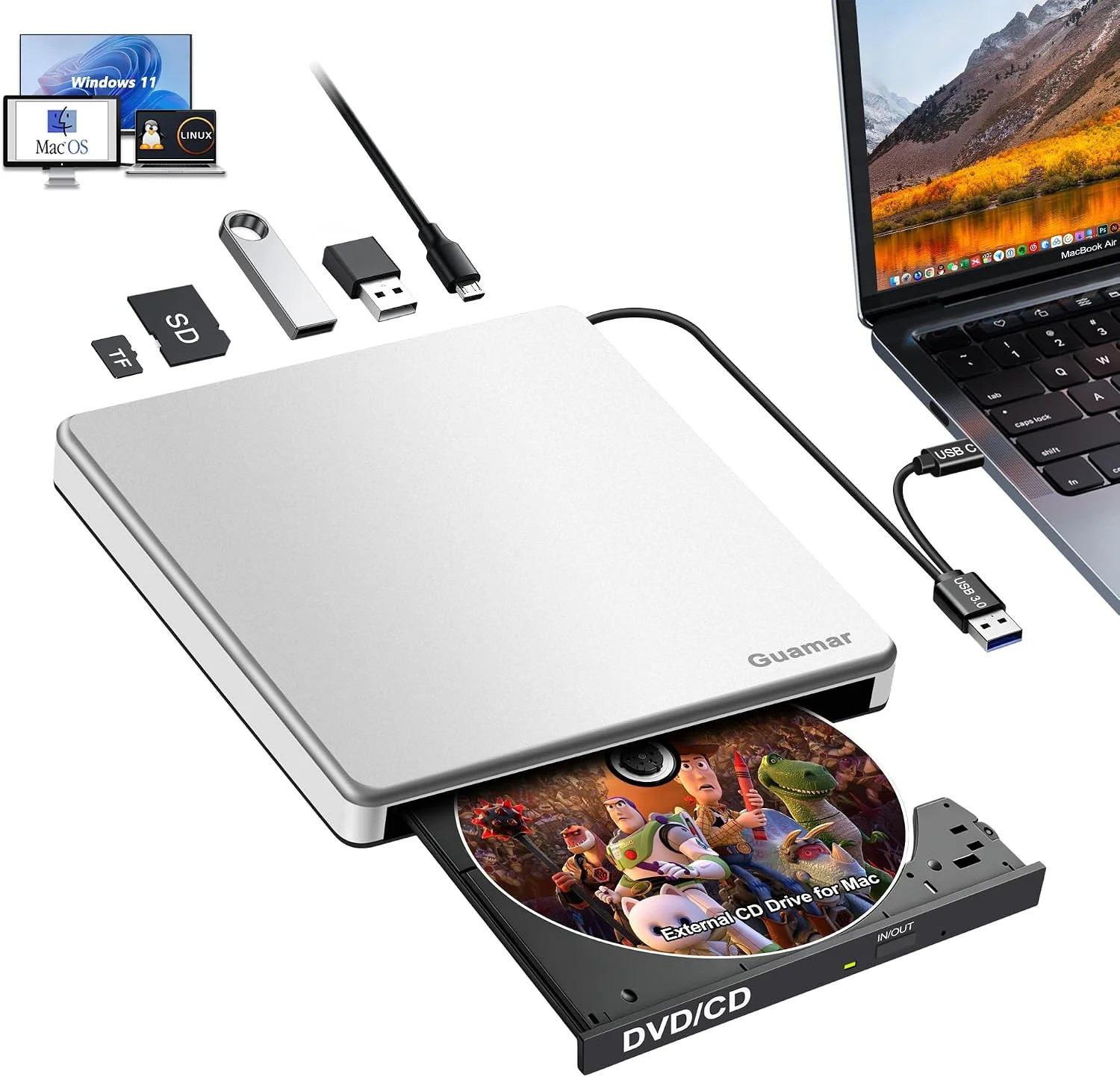 USB-C Superdrive External DVD/CD Reader Burner for Apple Macbook Air Pro Mini