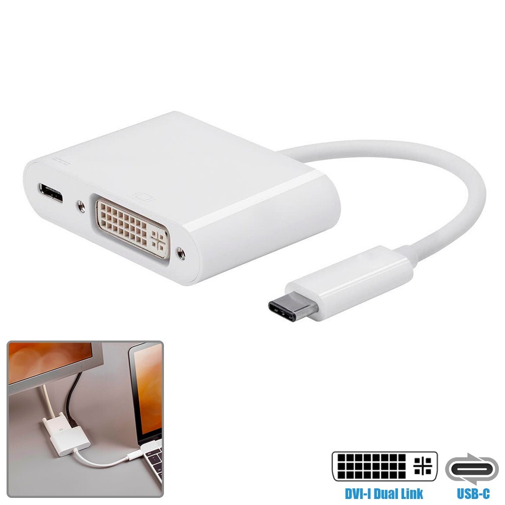 USB-C Male to DVI-I Dual Link Female + USB Type C Female Adapter For PC Laptop