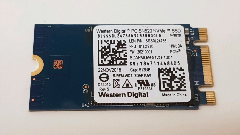 Lenovo 01LX210 512GB WD SN520 NVMe SSD M.2 2242 PCIe Gen3 x2 for T480