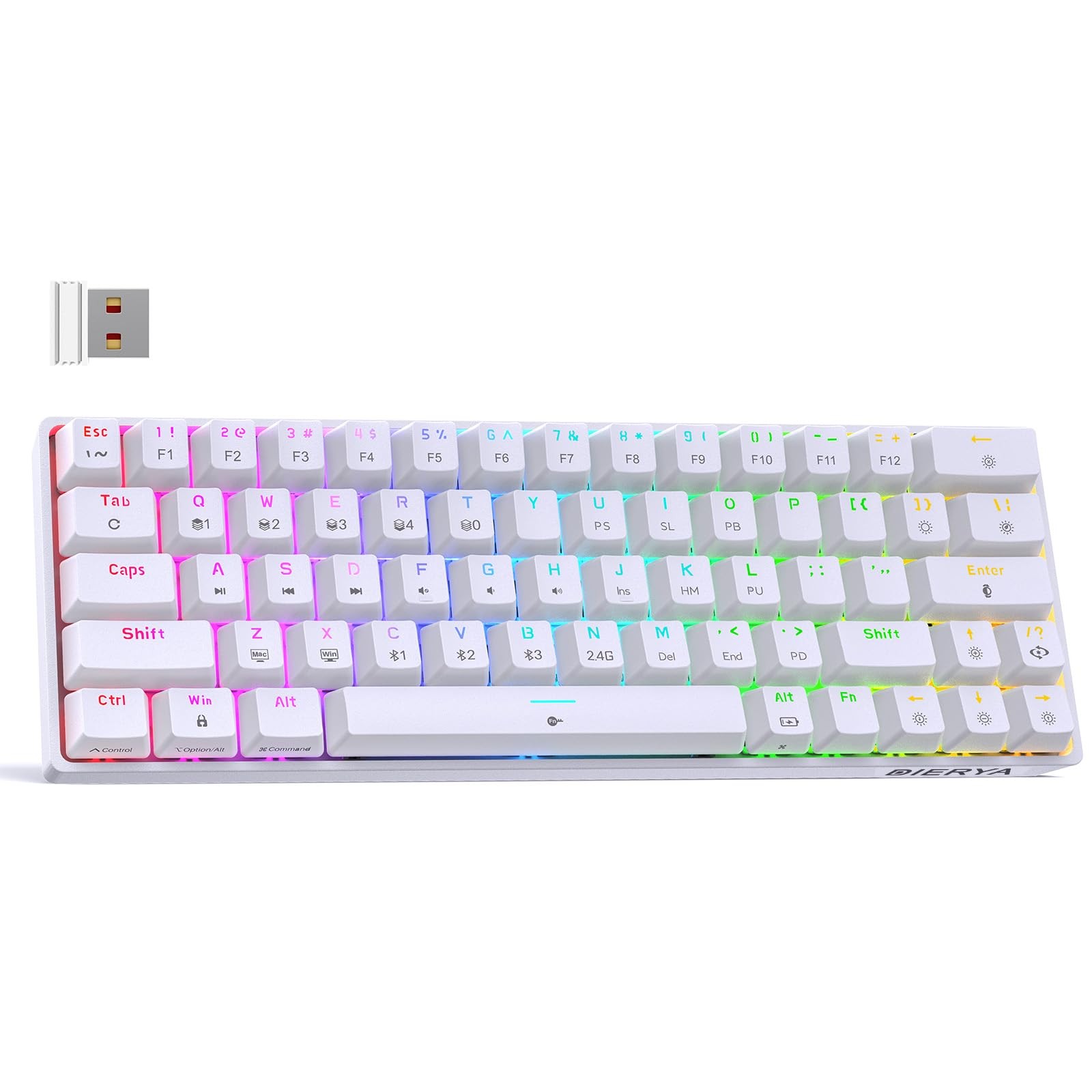 DK63 60% Wireless Mechanical Gaming Keyboard RGB Backlit 63 Keys Red White