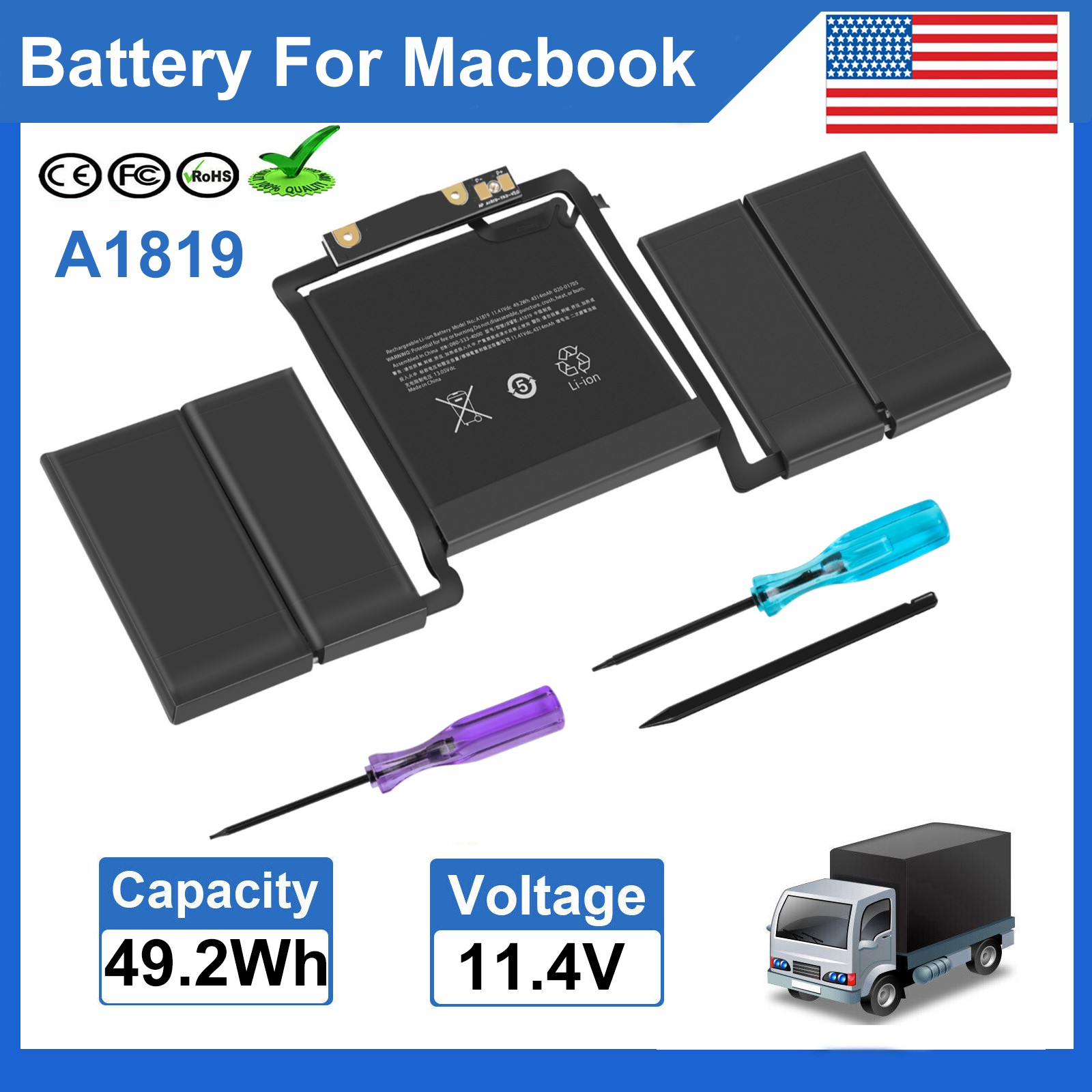 A1819 A1706 Laptop Battery For Apple MacBook Pro 13" A1706 Mid 2017 Late 2016 US