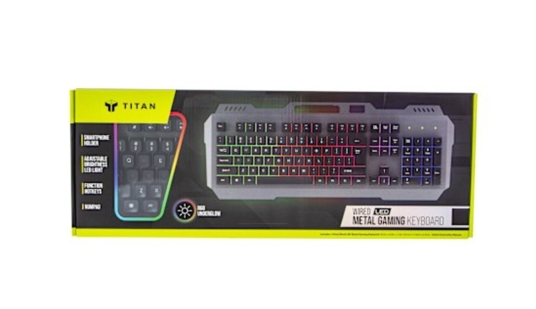 TITAN Wired LED Metal Gaming Keyboard w/Smartphone Holder