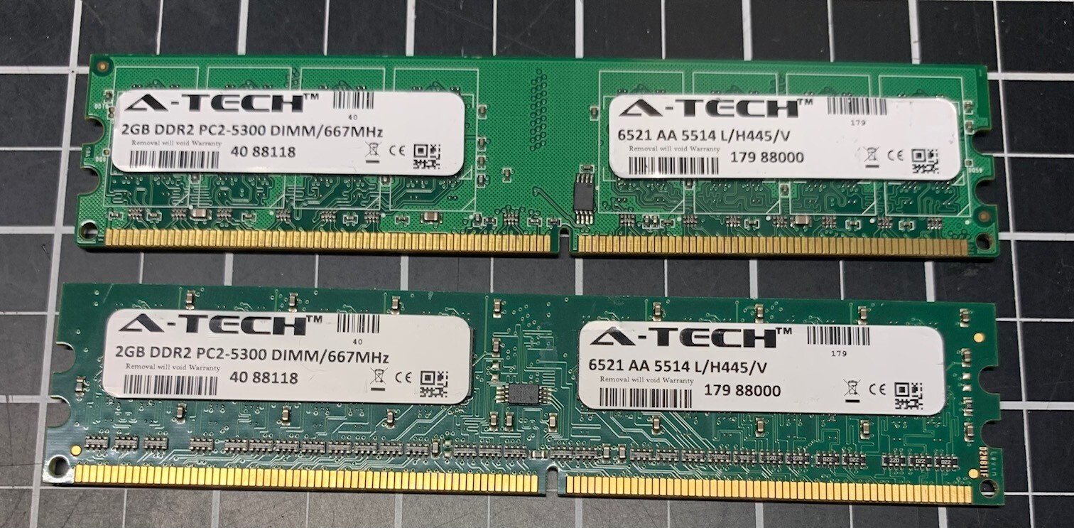 A-Tech 4GB Kit (2 x 2GB) PC2-5300 (DDR2-667) Matching Memory Tested Grade A