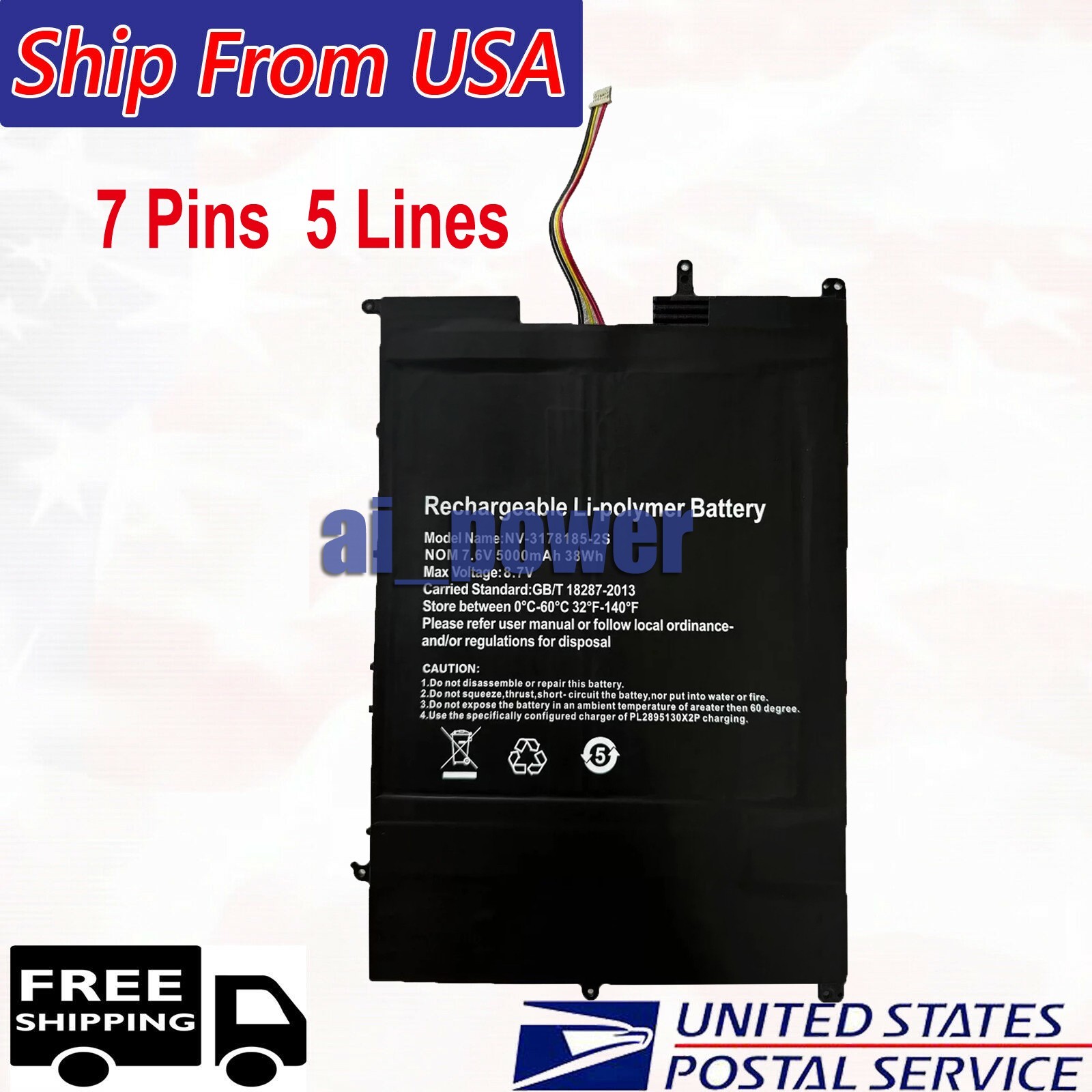 NV-3178185-2S Li-Polymer battery For SGIN M15 X15 15.6" - 7.6V / 5000mAh / 38Wh 