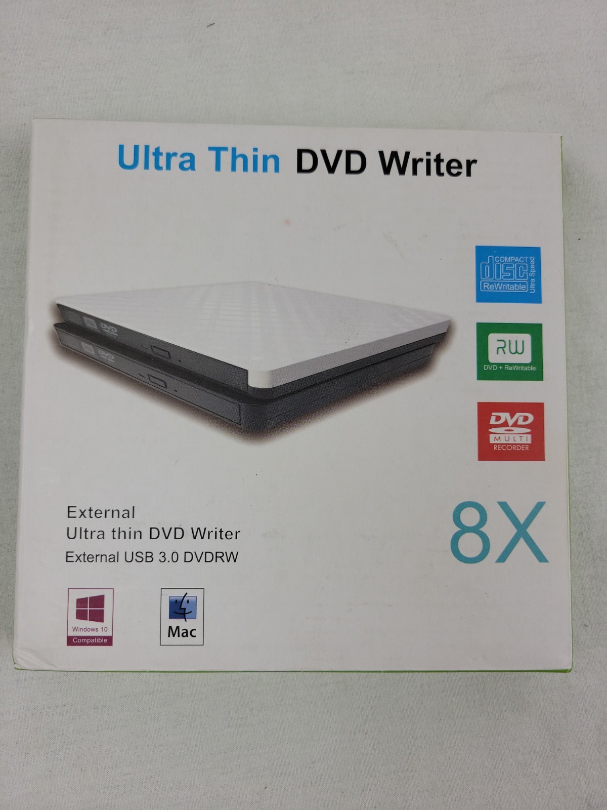 Ultra Thin Dvd Writer external USB 3.0 8X For Windows or Mac Model CB31005 White