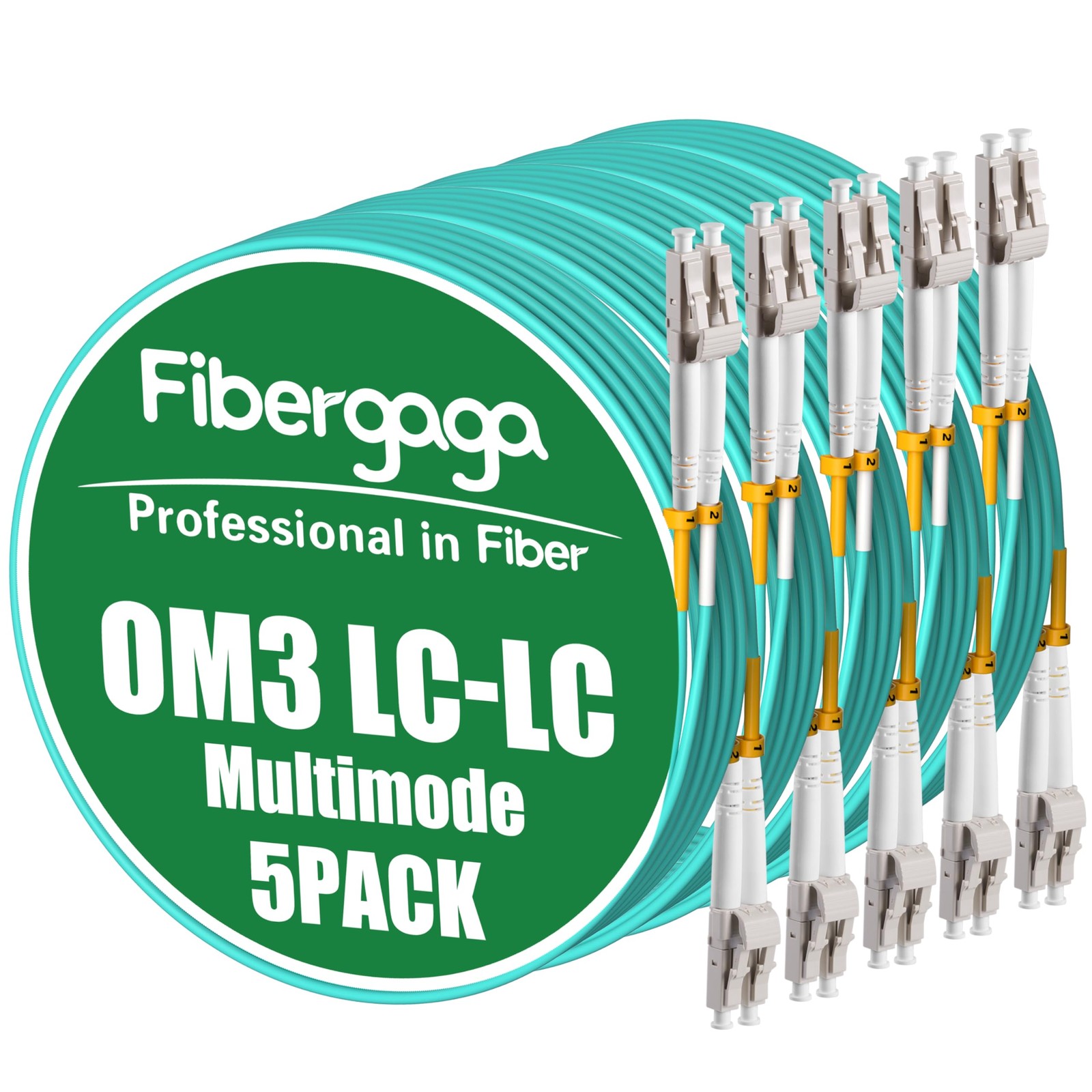 Fibergaga LC to LC Fiber Patch Cable Size 2M 7ft 5-Pack