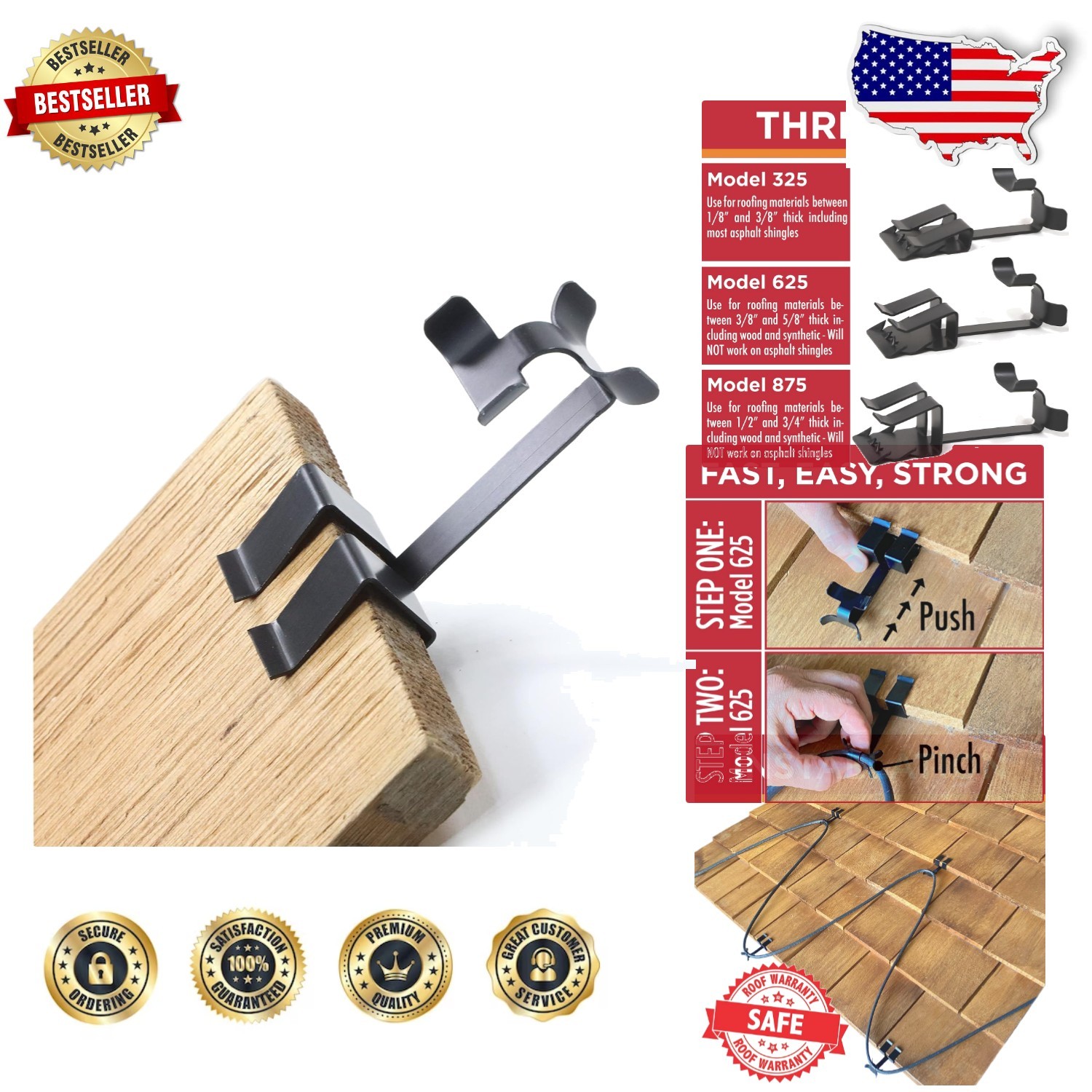 Roof Clips 25pk Nail-Free Heat Cable Install Ice Dam Prevention .625"