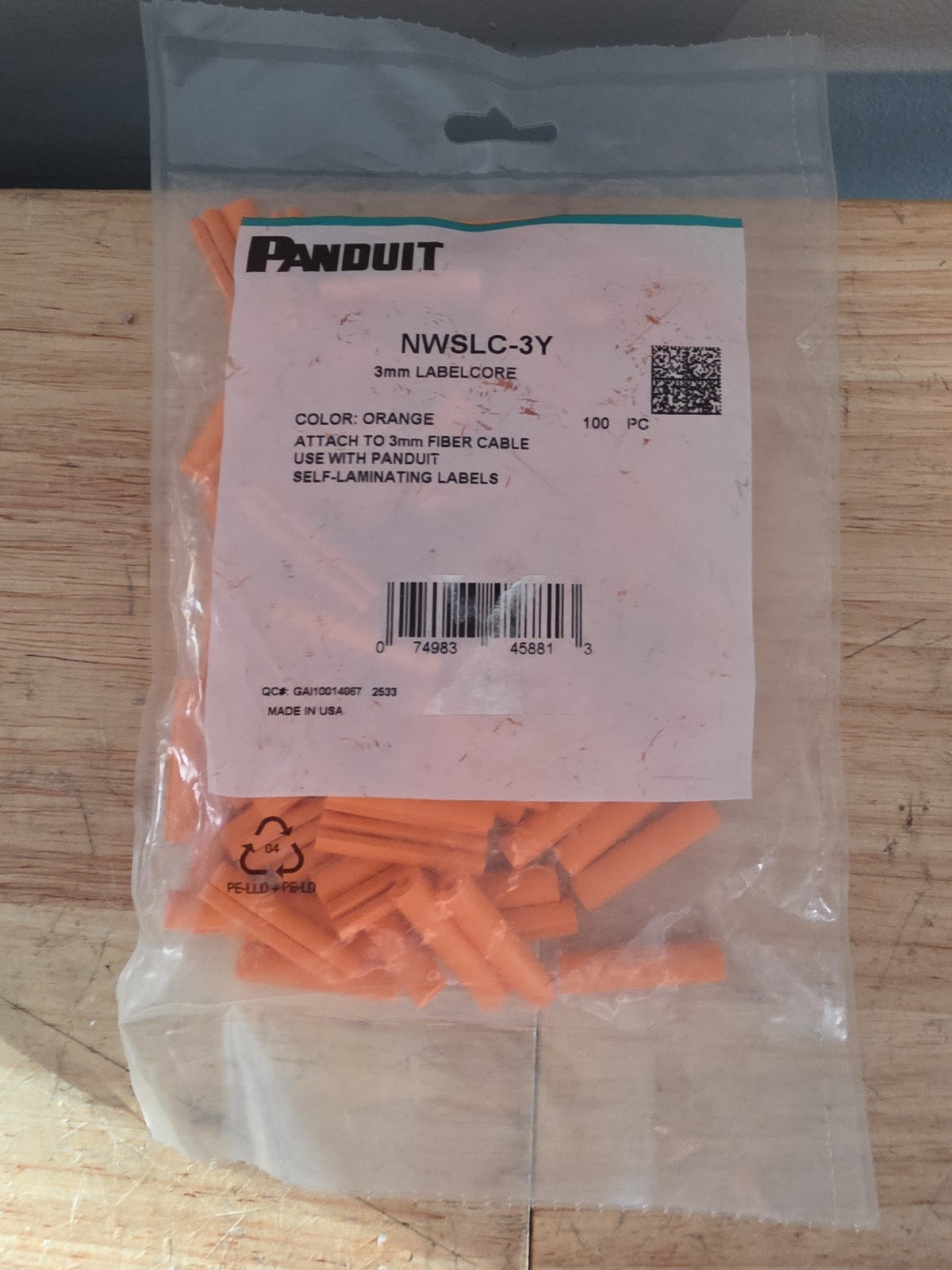 (100 Pack) PANDUIT NWSLC-3Y Orange LabelCore™Cable Identification Sleeve 3mm 