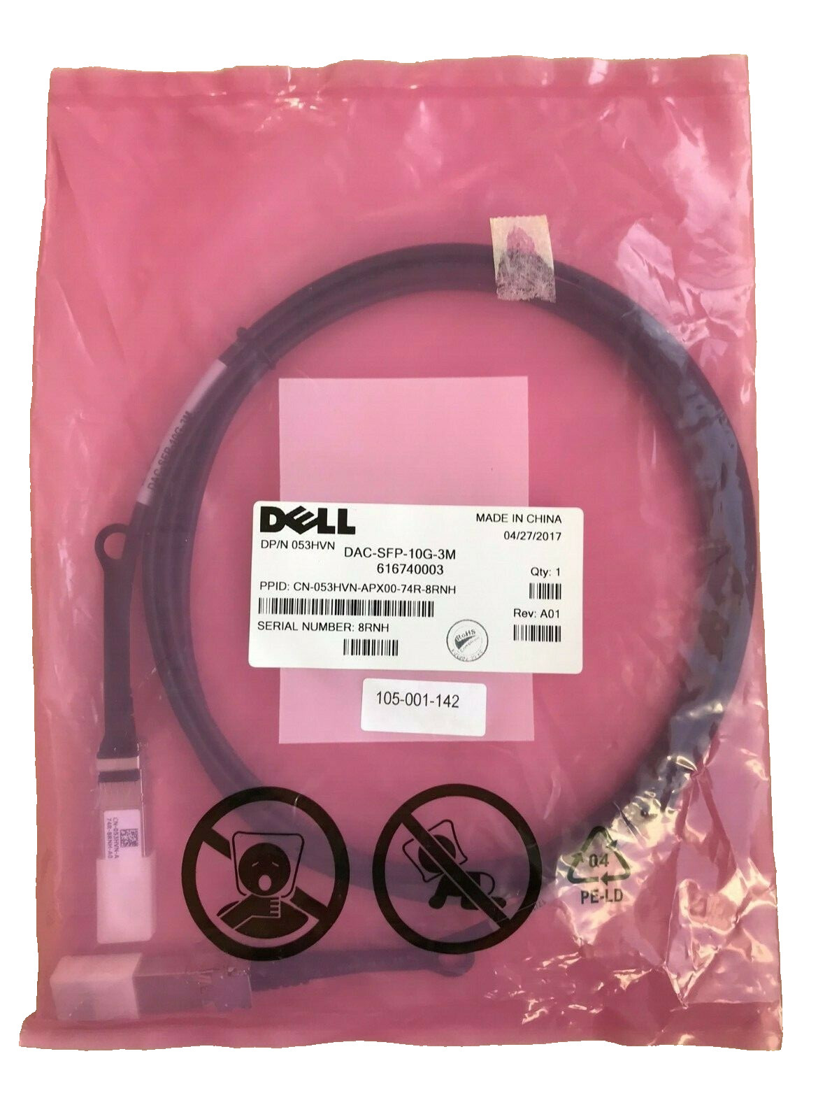 Dell DAC - SFP - 10G - SFP+ Direct-Attach 3M Twinax Cable / DP/N 053HVN