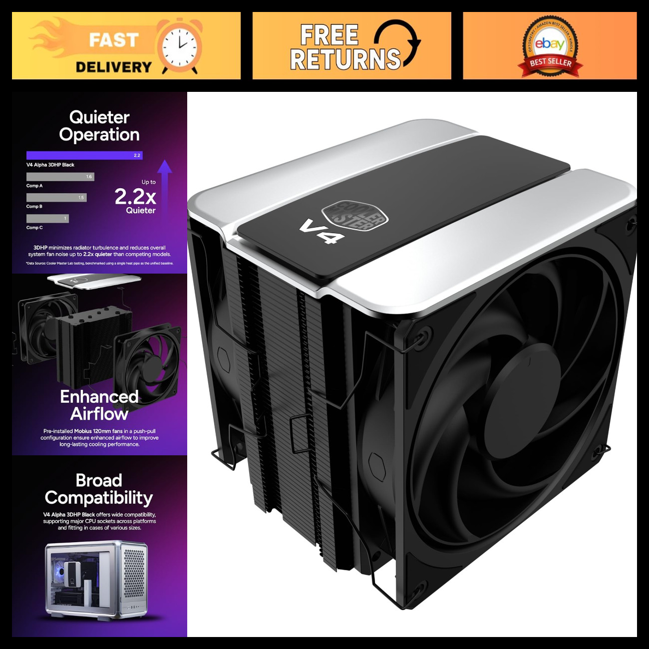 High-Performance CPU Air Cooler, Single-Tower Design, Dual PWM Fans, 3DHP Techno