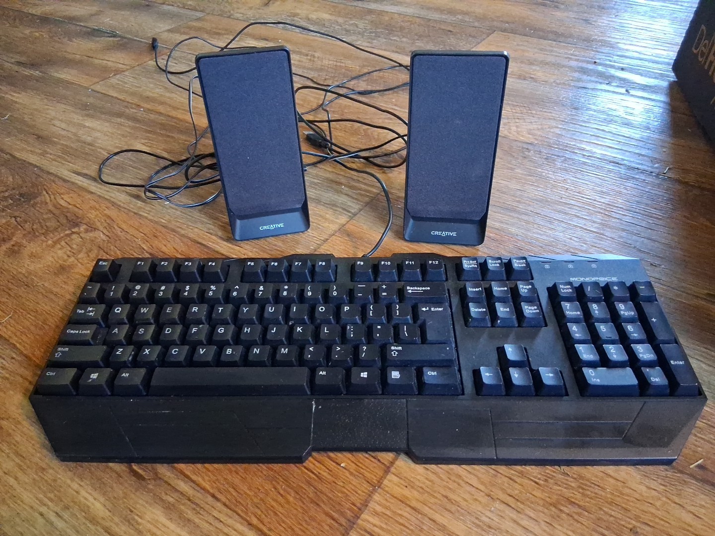 Wired Monoprice Keyboard And Creative A50 Speakers