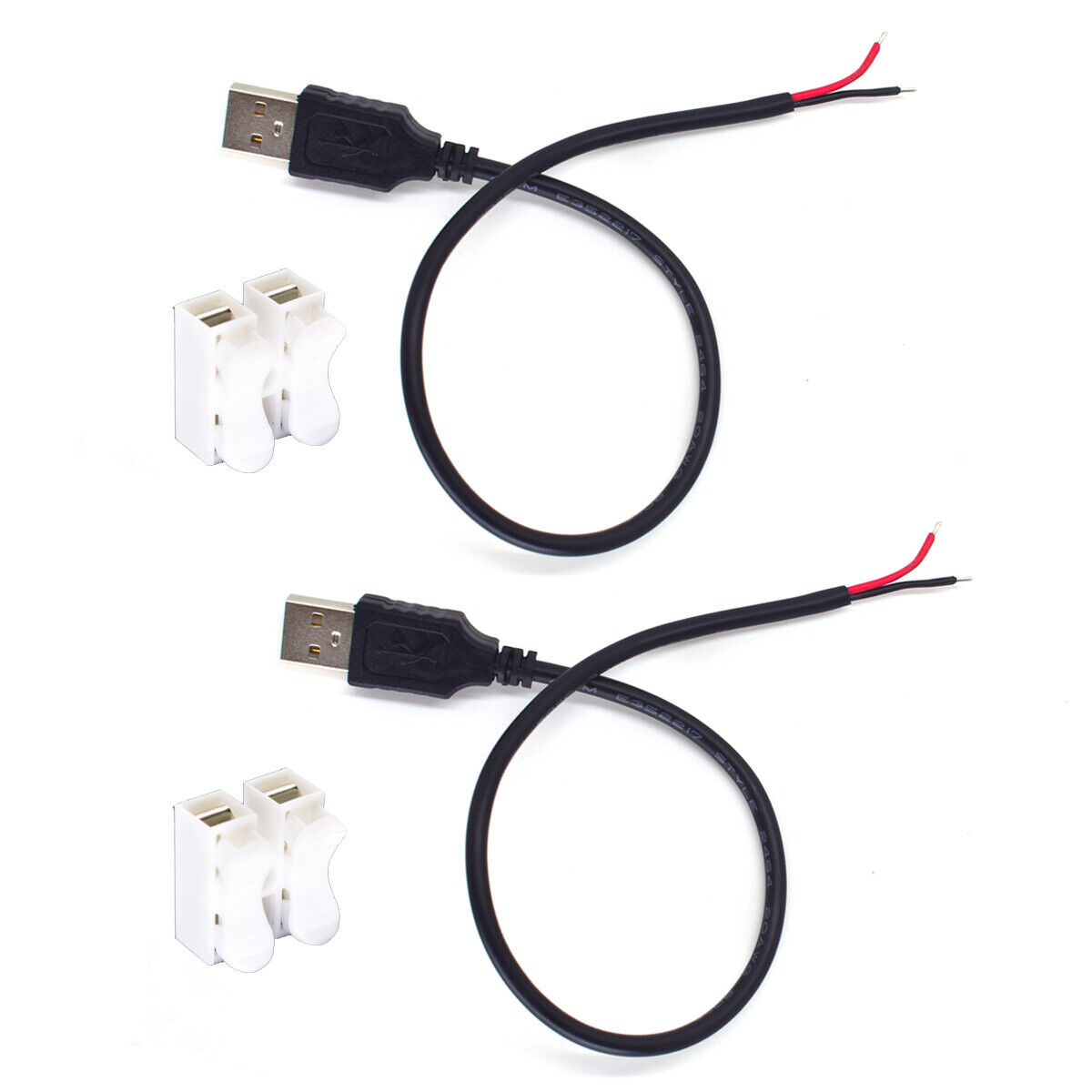 2pcs 0.3M/1FT USB Male to Bare Wire Cable 20AWG 5A USB2.0 2pin DIY Pigtail Cable