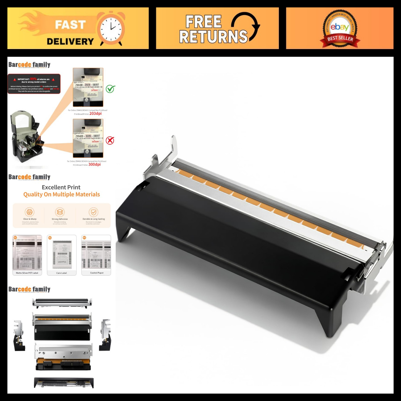 4” 203DPI Thermal Printhead for ZM400 RZ400 Label Printers - High Quality Replac