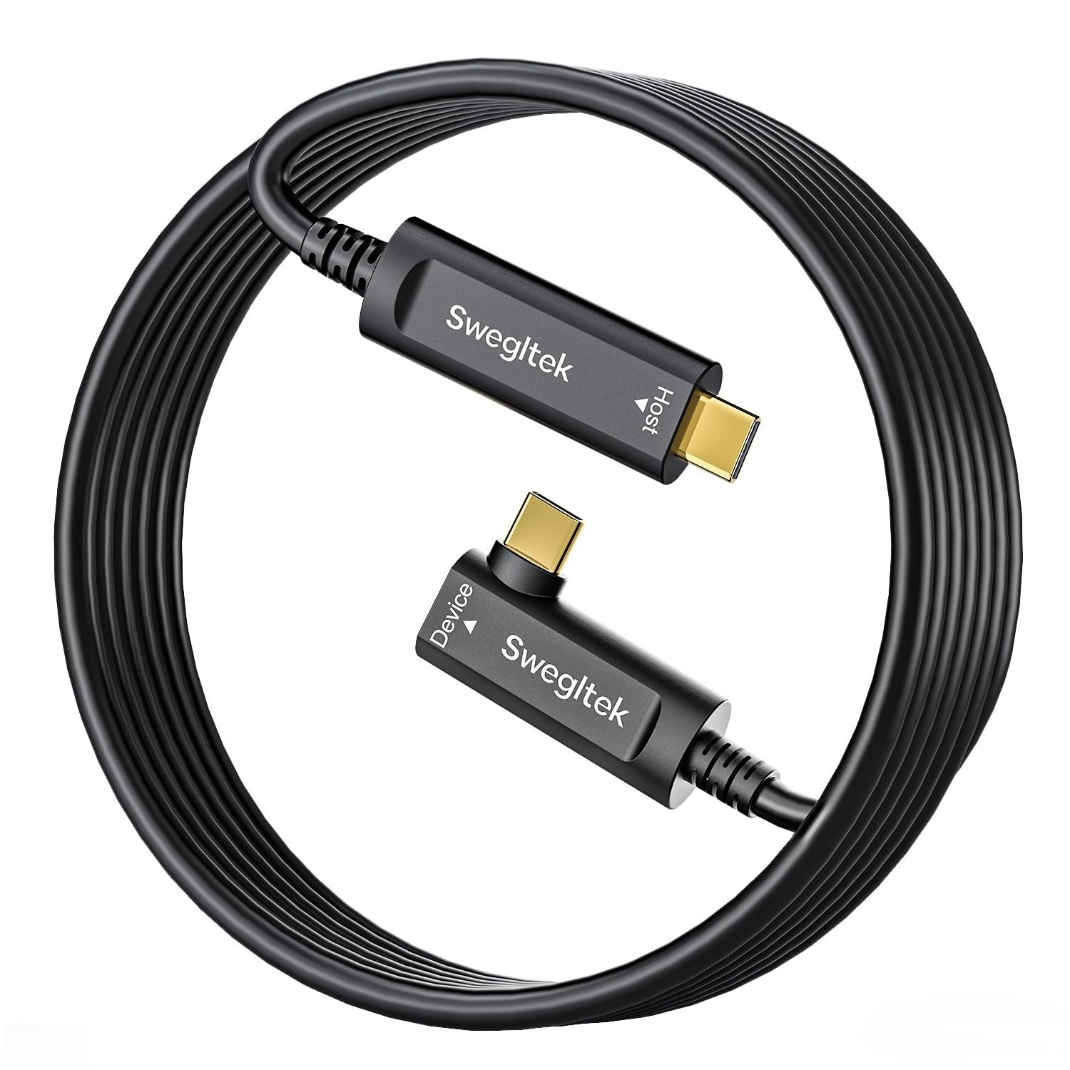 USB C Fiber Cable Right Angle(50ft),10Gbps High Speed Data Transfer Active VR,4K