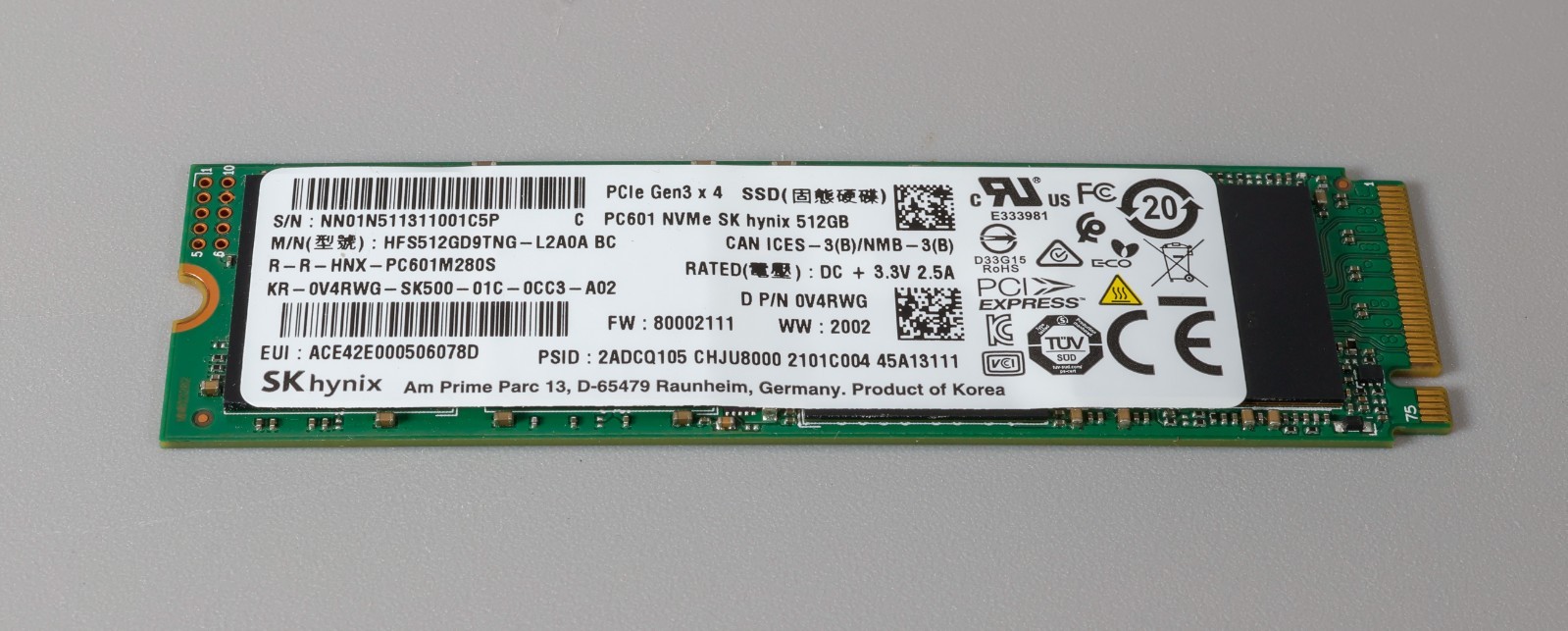 SK hynix PC601 512GB NVMe M.2 2280 PCIe Gen3 x4 SSD HFS512GD9TNG Dell 0V4RWG